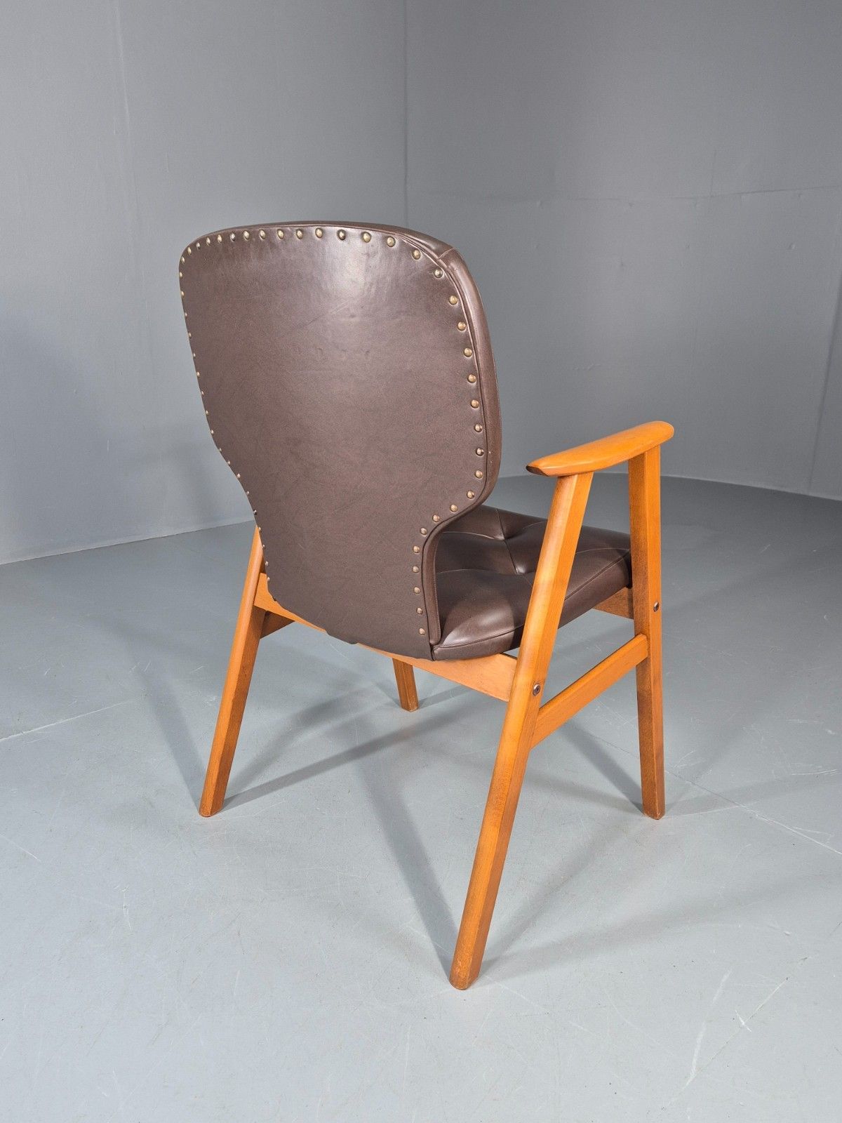 Mid Century Lounge Chair Vintage Swedish 1960s Beech Brown Vinyl Eb11139 Mnor photo buy