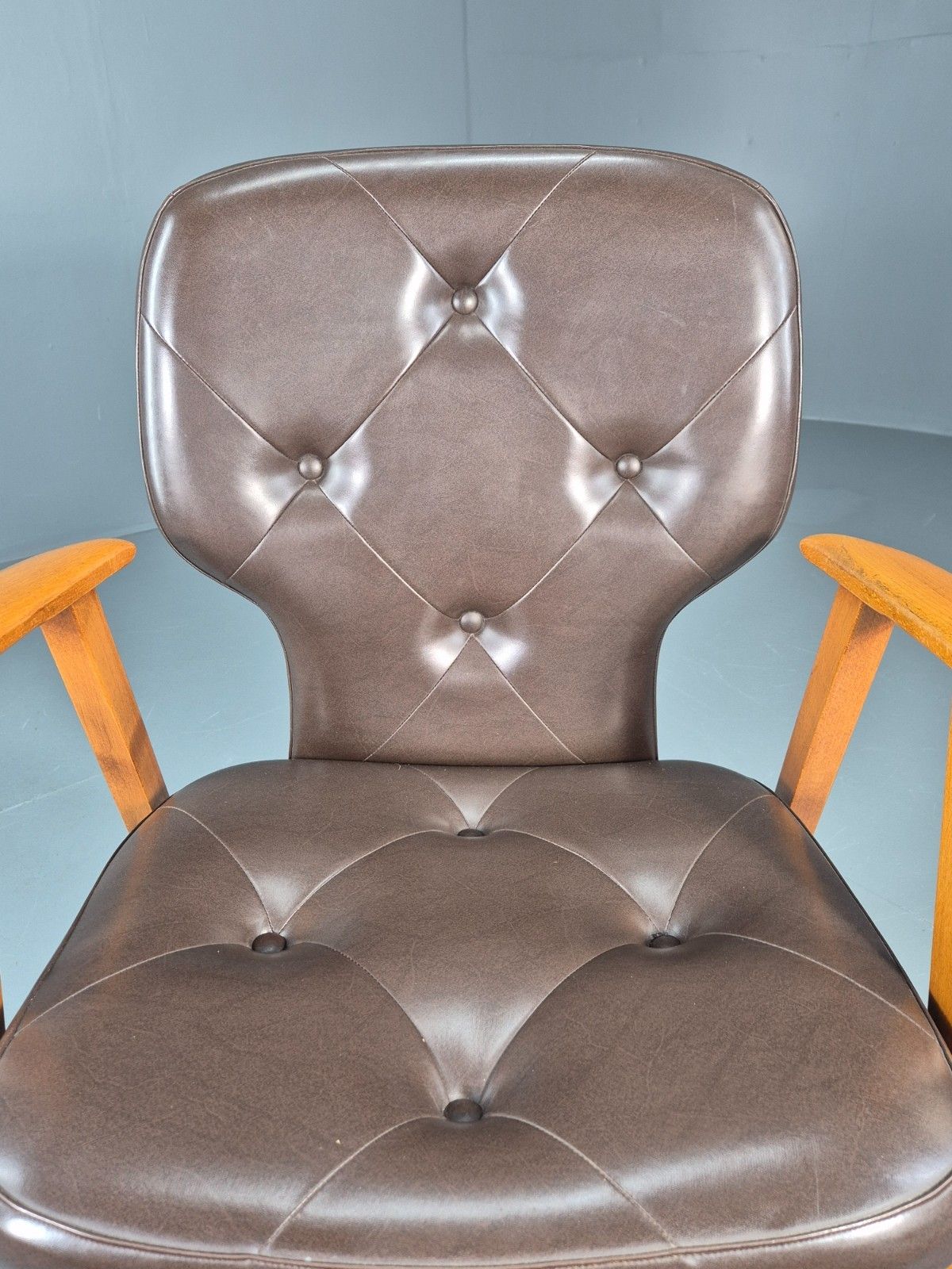 Furniture Mid Century Lounge Chair Vintage Swedish 1960s Beech Brown Vinyl Eb11139 Mnor photo