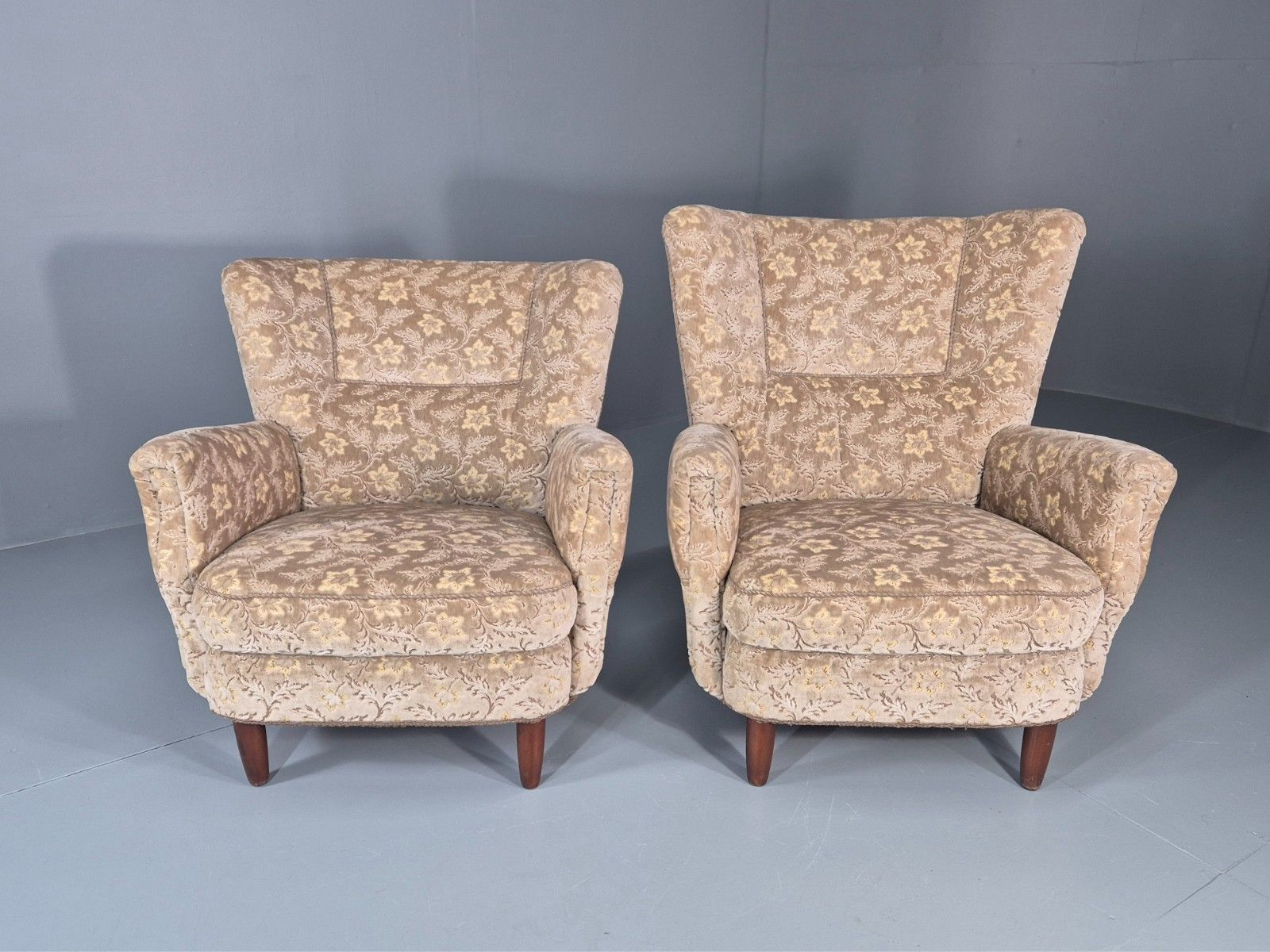 2 1950s Lounge Chairs Mid Century Danish Floral Moquette Retro  Eb11318 Mnor photo for sale