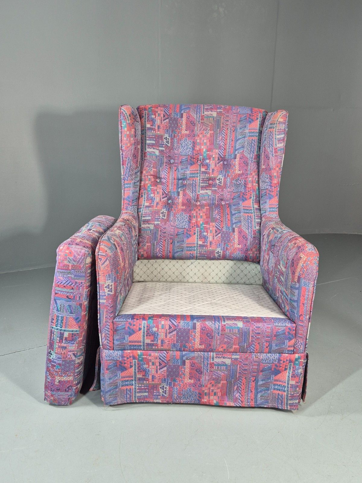 Vintage Danish Wingback Chair 1980s Retro Geometric Cotton Weave Eb11291 Mnor photo Furniture