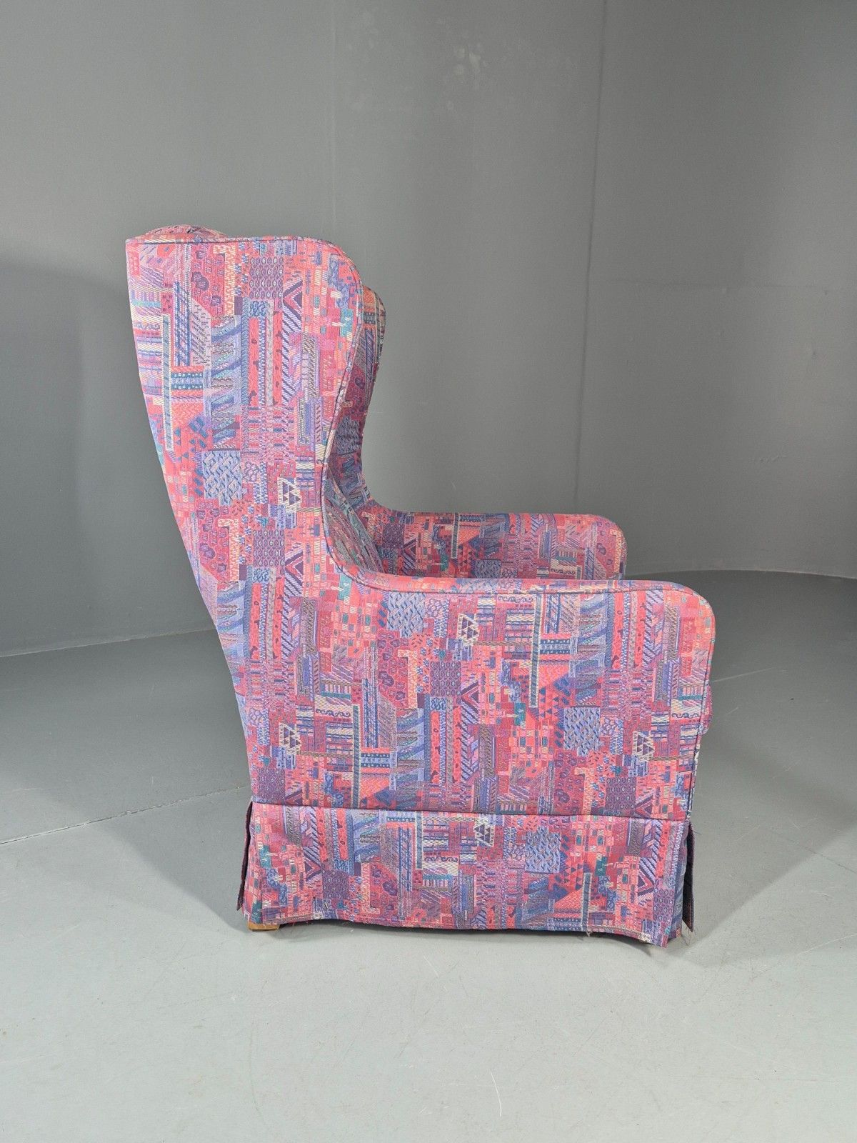 Vintage Danish Wingback Chair 1980s Retro Geometric Cotton Weave Eb11291 Mnor photo buy