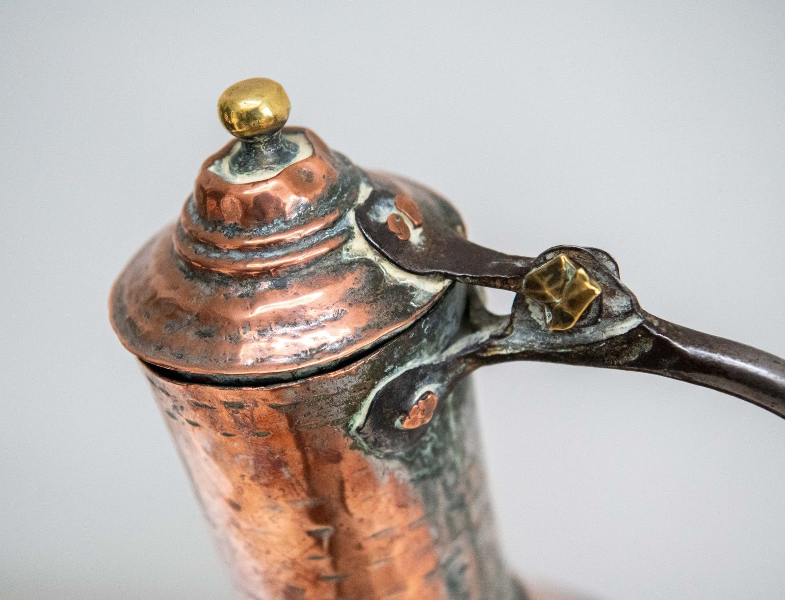 Large 18th Century English Hand Raised Copper Ale Jug With Lid – Initialled “Nh” photo furniture