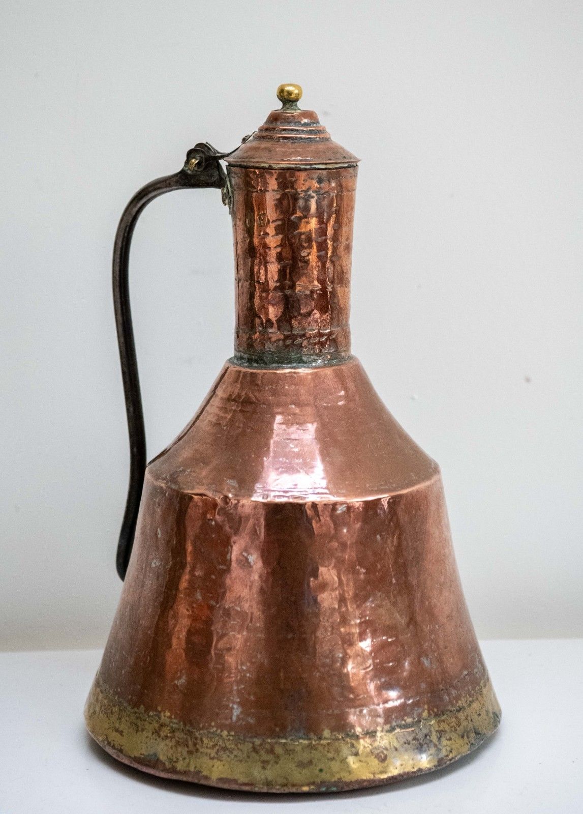Large 18th Century English Hand Raised Copper Ale Jug With Lid – Initialled “Nh” photo vintage