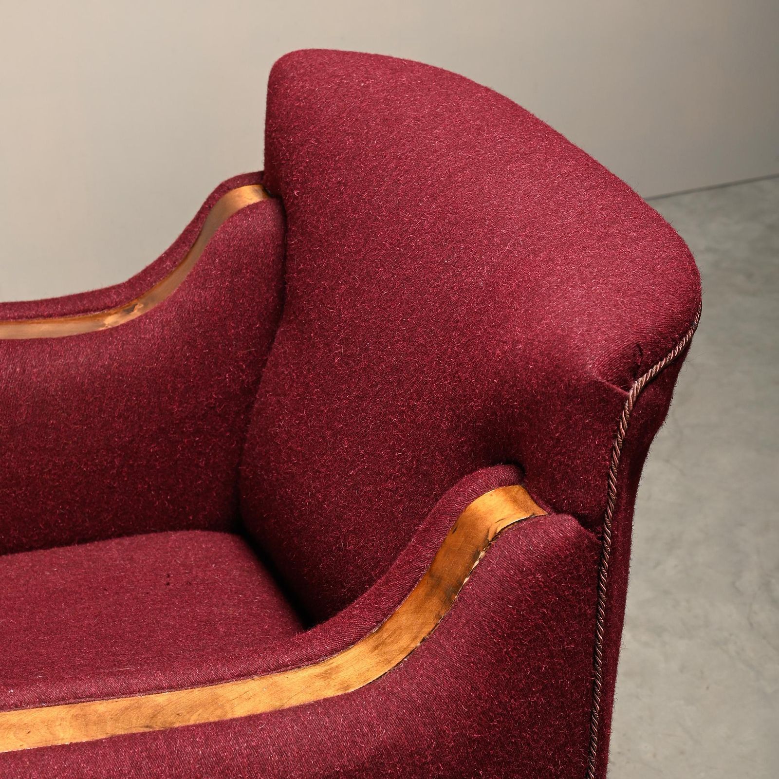 2827.0 Pair Danish Cabinetmaker Art Deco Armchairs In Burgundy Wool Fabric photo