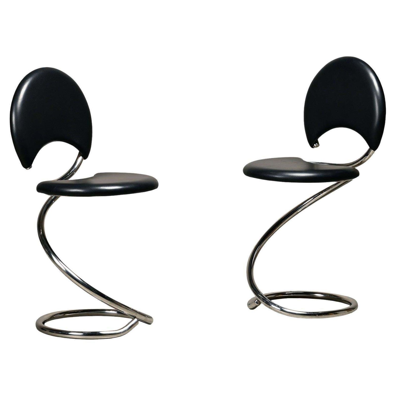 Poul Henningsen Snake Chairs, Model Ph 501 In Chrome And Full Black Leather