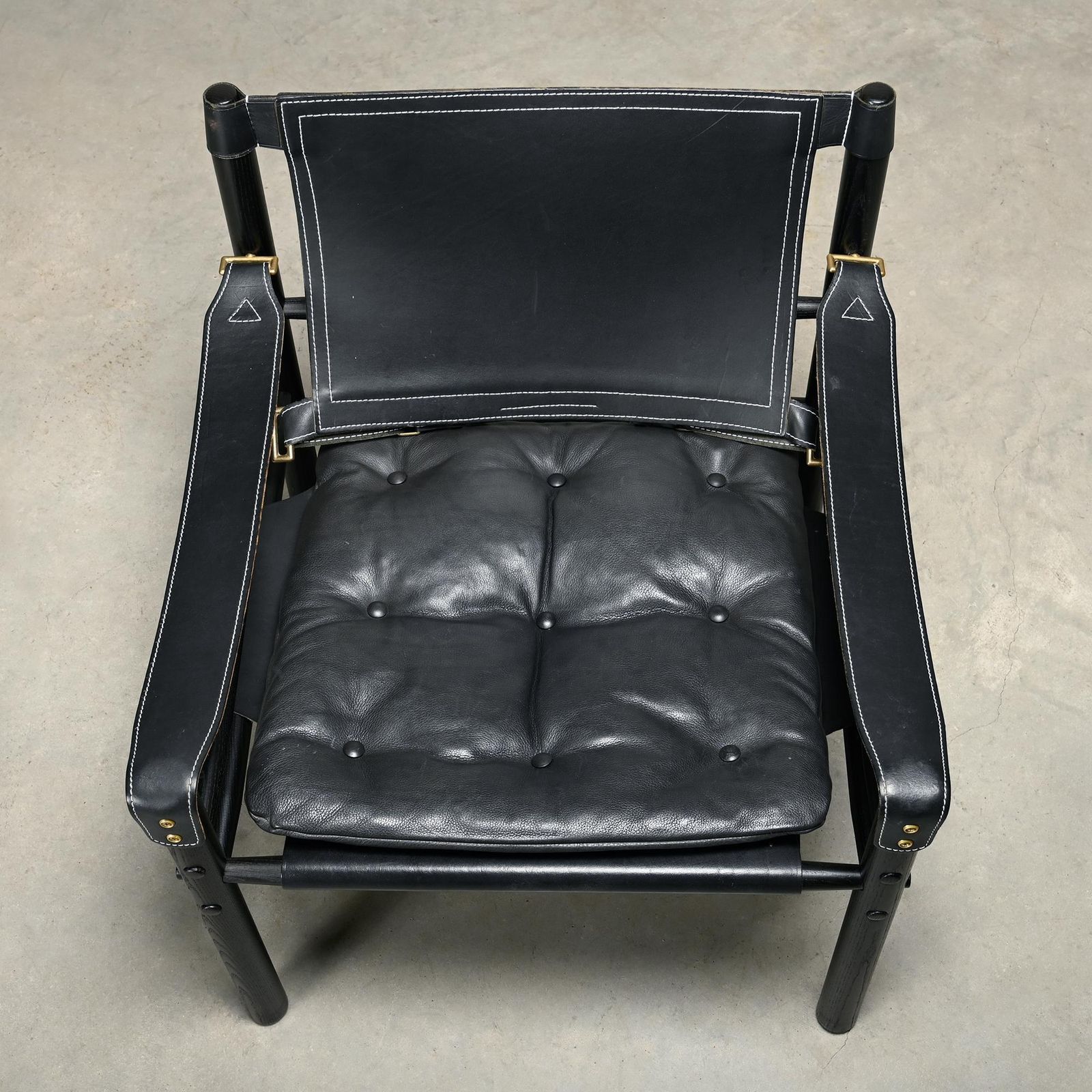 photo for sale Arne Norell Sirocco Safari Lounge Chair In Black Leather / Stained Ash, Sweden
