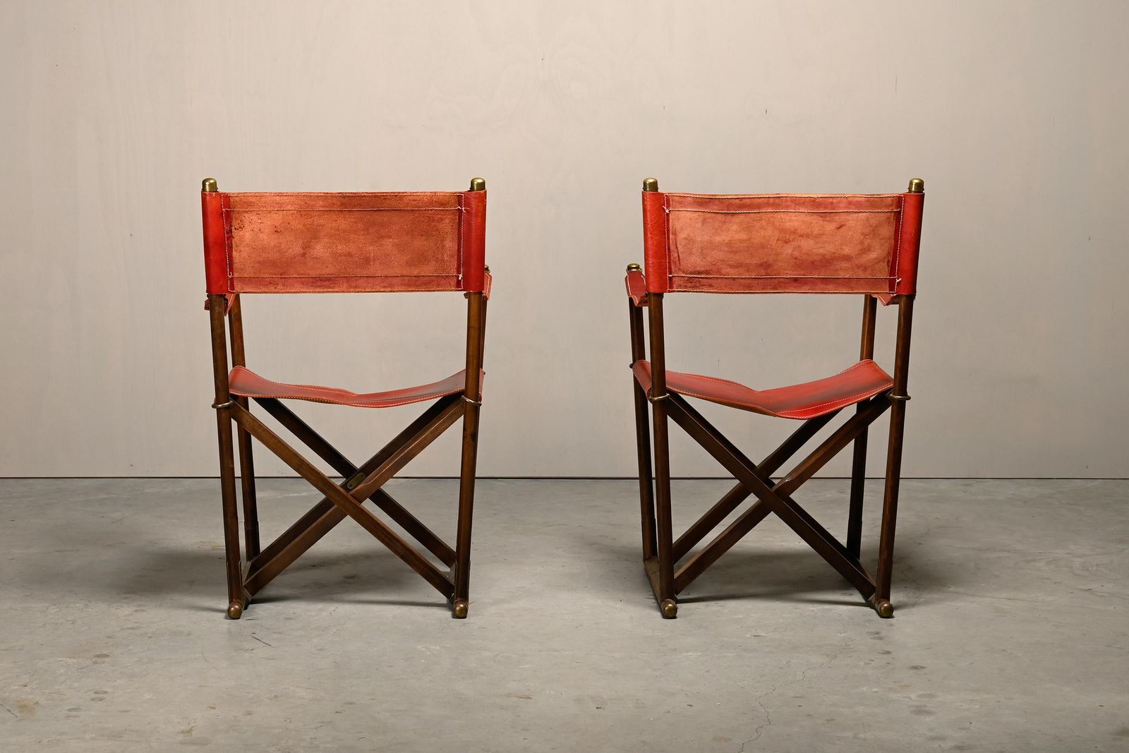 Pair Mogens Koch Mk 16 Folding Chair In Oak Wood With Red Leather For Valmazan photo Furniture