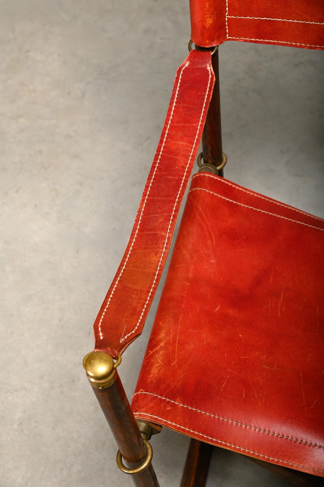 photo for sale Pair Mogens Koch Mk 16 Folding Chair In Oak Wood With Red Leather For Valmazan