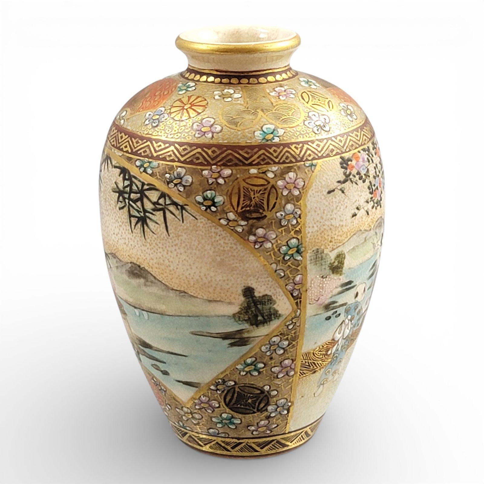 Antique Japanese Meiji Period Satsuma Vase By Shuzan With Stippled Gold (C. 1900) photo buy