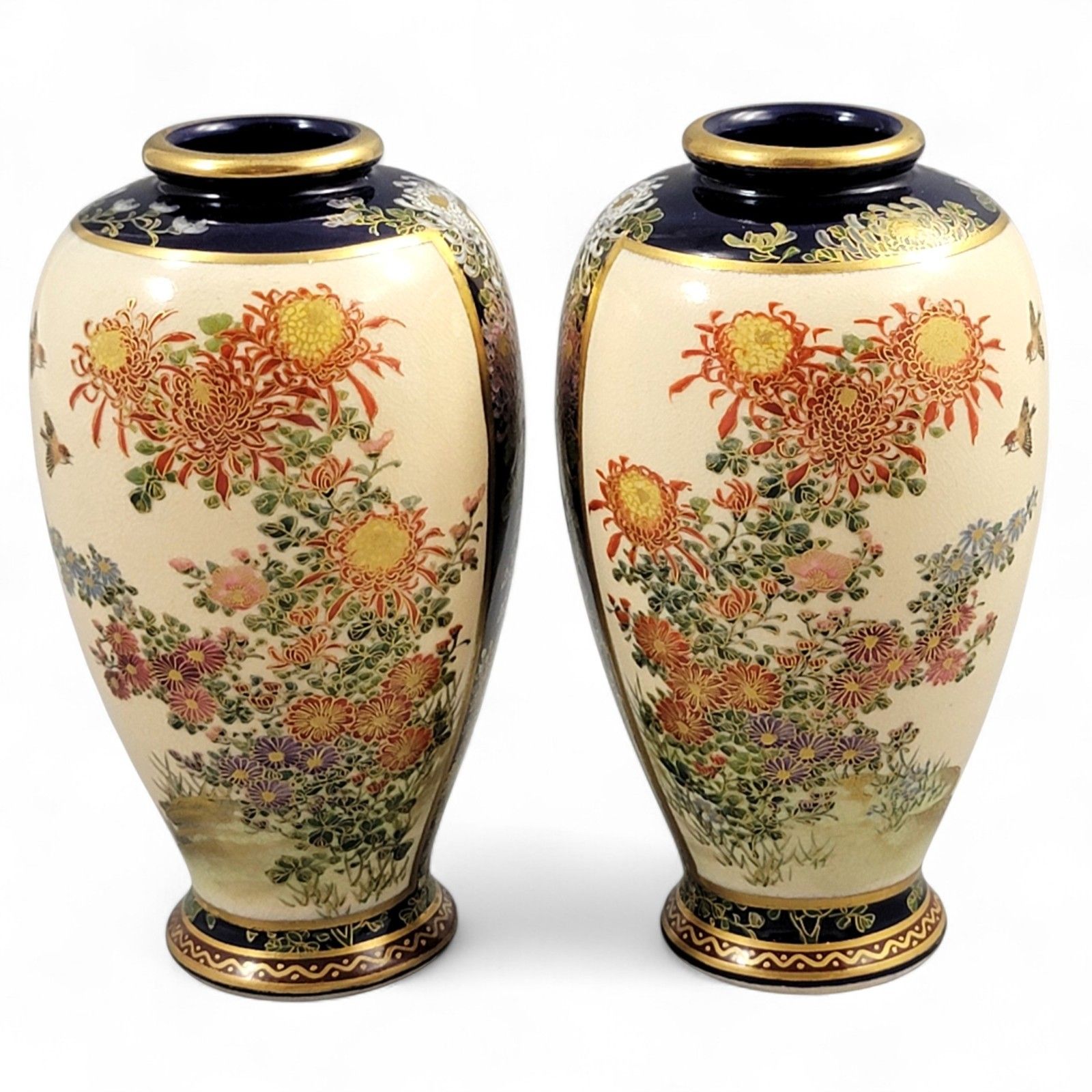 Pair Antique Tashiro 田代 Satsuma Style Vases, Immaculate Gilt, Japan 1920's photo for sale