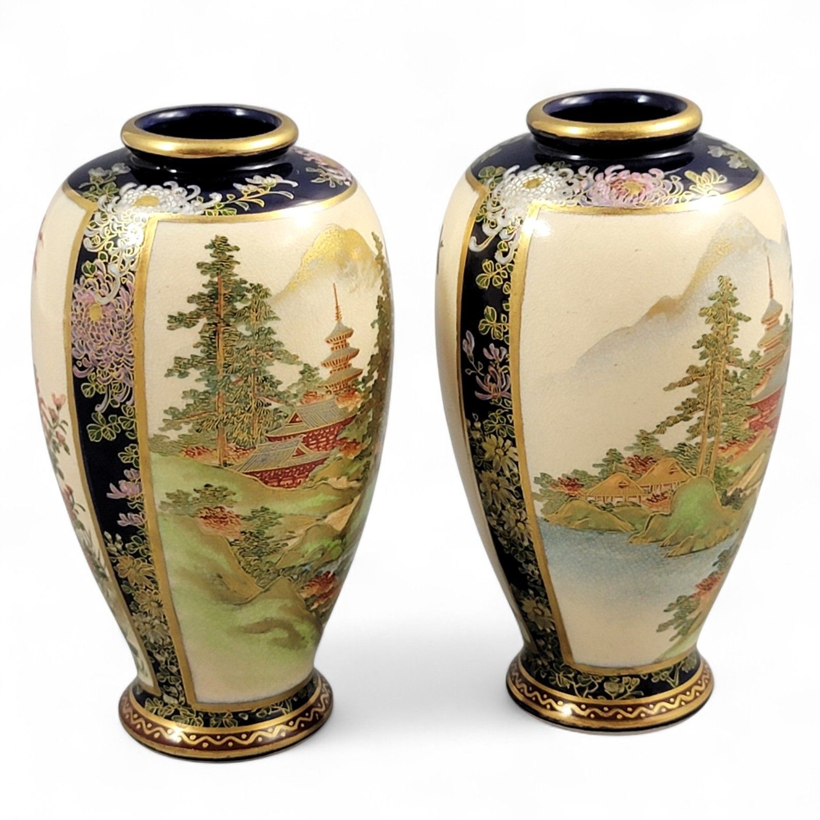 Pair Antique Tashiro 田代 Satsuma Style Vases, Immaculate Gilt, Japan 1920's photo 600.0