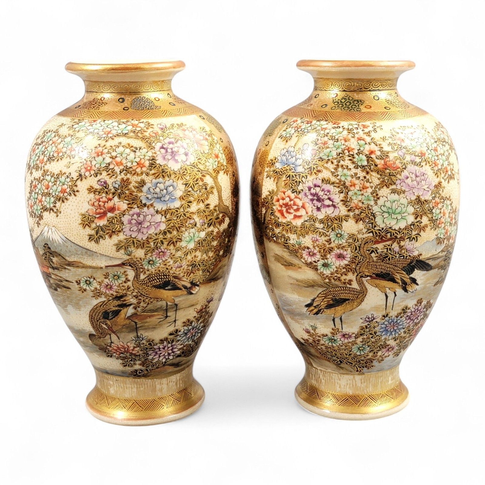 Antique Meiji Pair Hododa Satsuma Vases, Shimazu Mon Exhibition Quality C. 1900 photo Home Decor