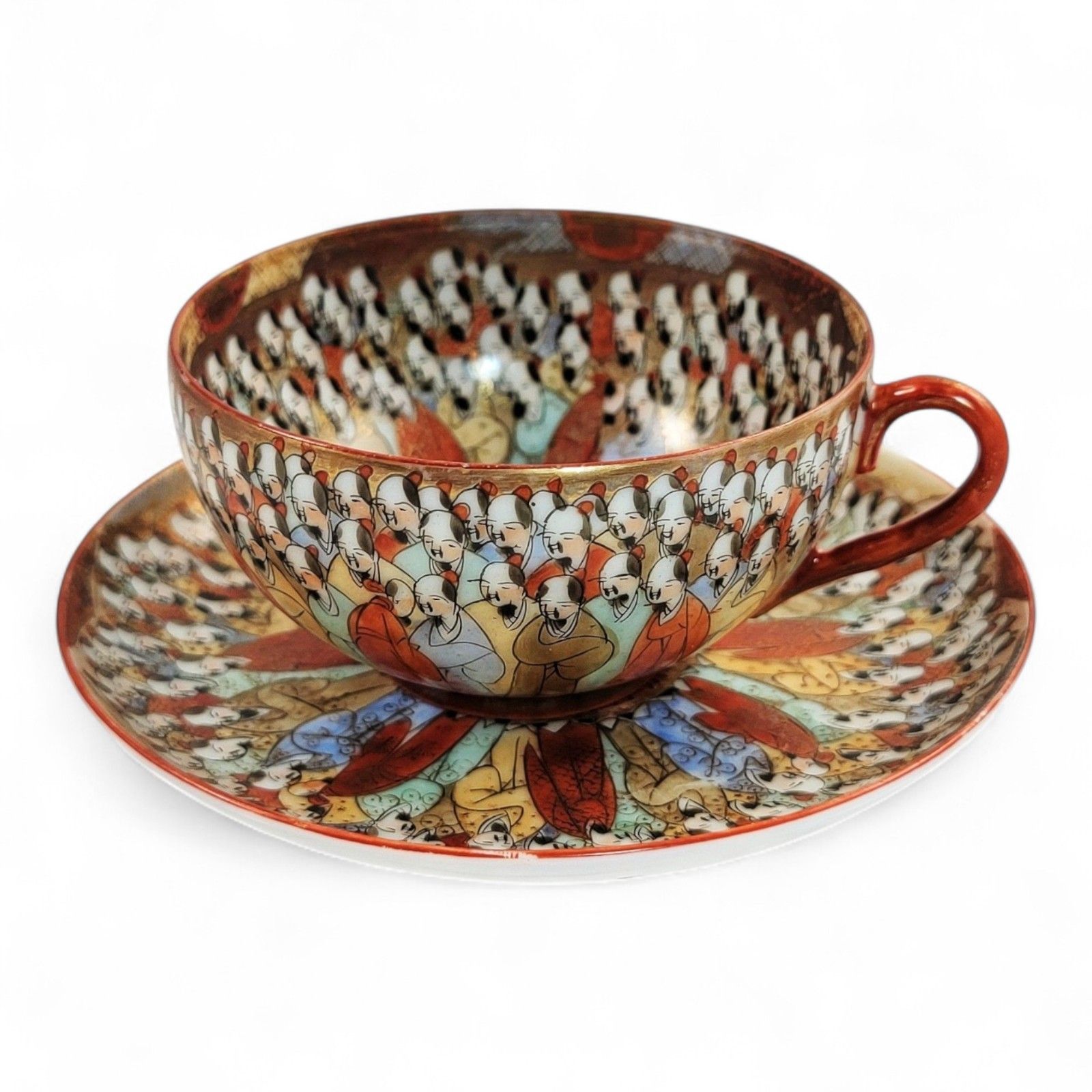 Chinese Export “Thousand Lohan” Tea Set Of 5 Cups & Saucers, Late 19th Century photo furniture