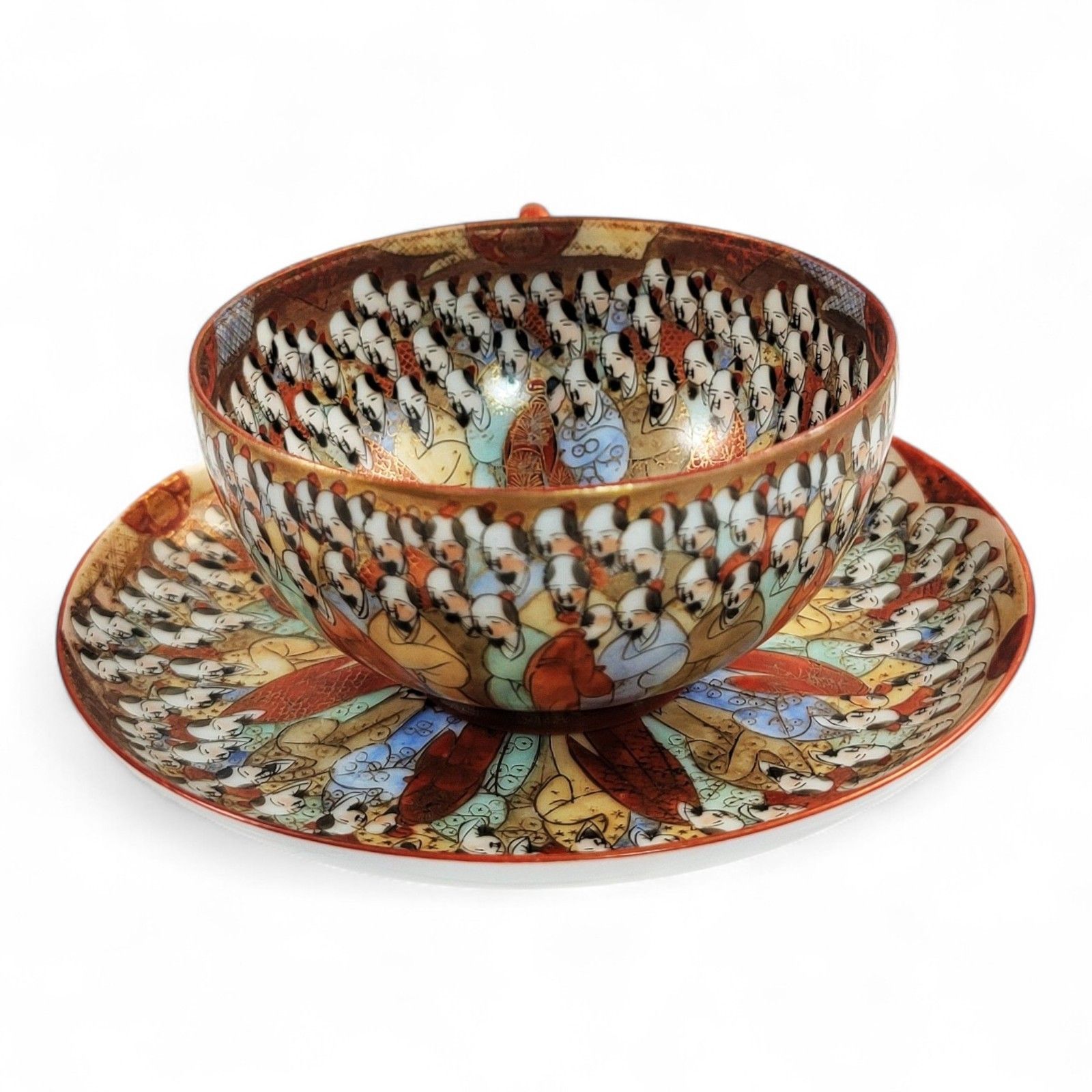 Chinese Export “Thousand Lohan” Tea Set Of 5 Cups & Saucers, Late 19th Century photo for sale