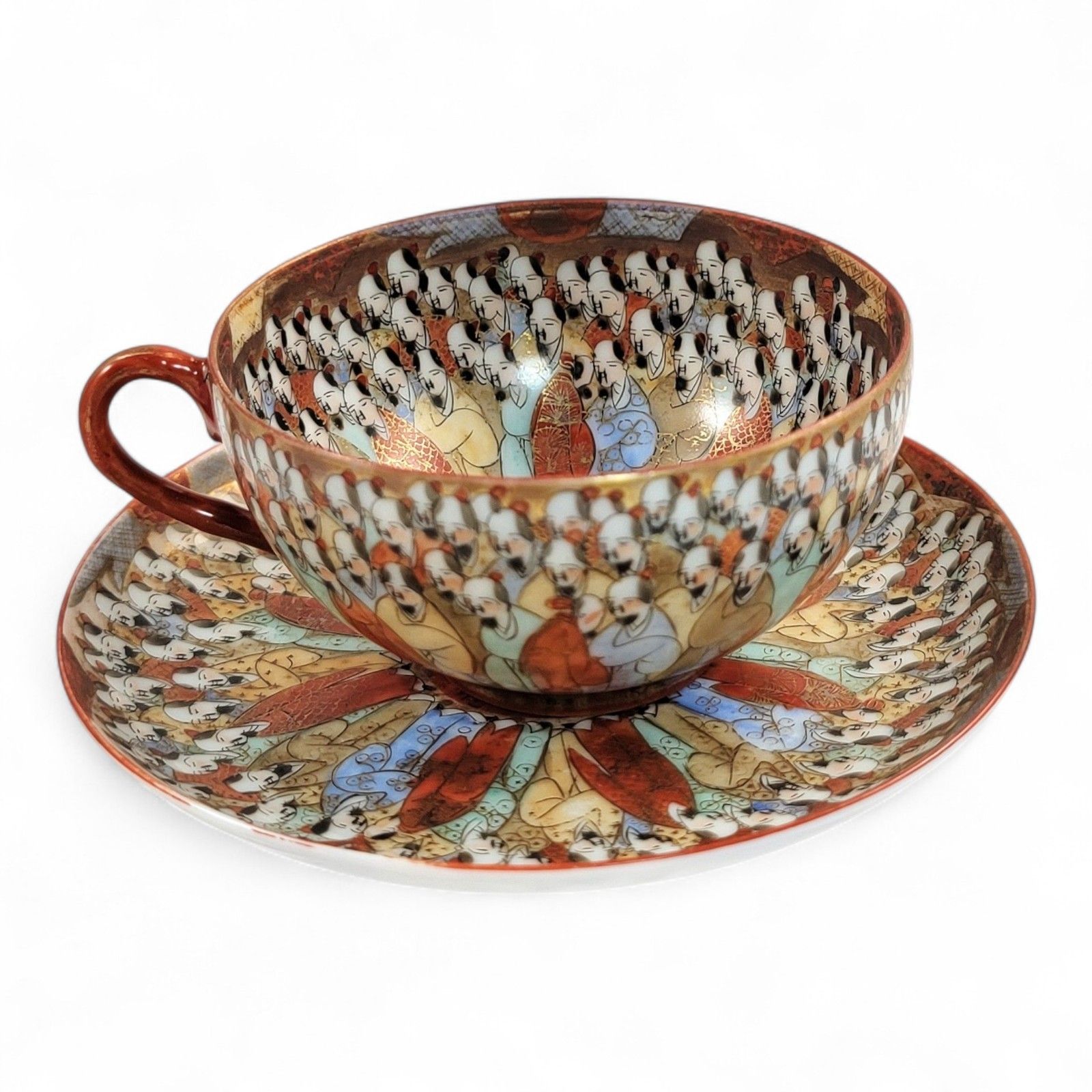 Chinese Export “Thousand Lohan” Tea Set Of 5 Cups & Saucers, Late 19th Century photo Home Decor