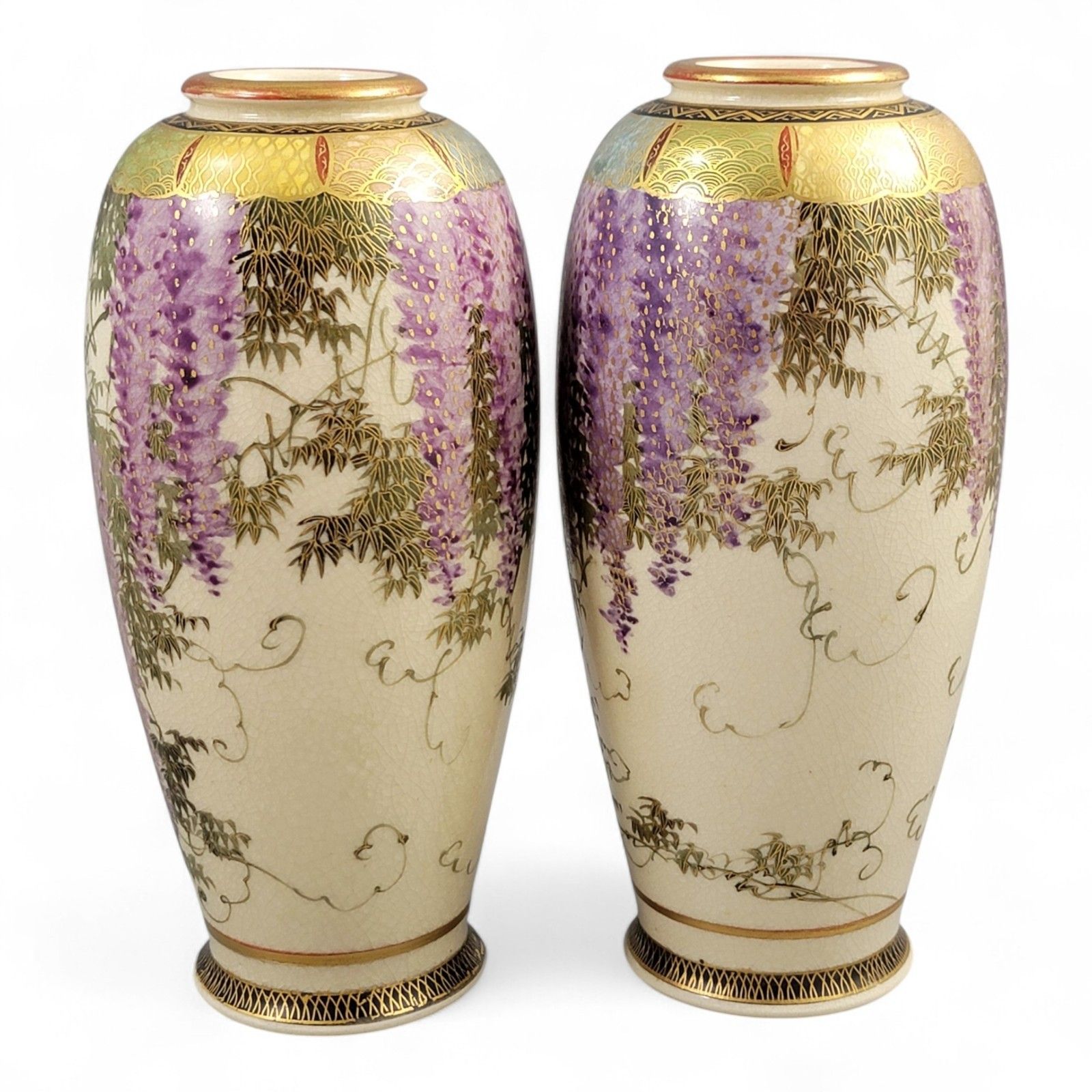 Antique Japanese Fine Pair Of Signed Kyoto Satsuma Vases, Tagawa, C. 1900 photo 1000.0