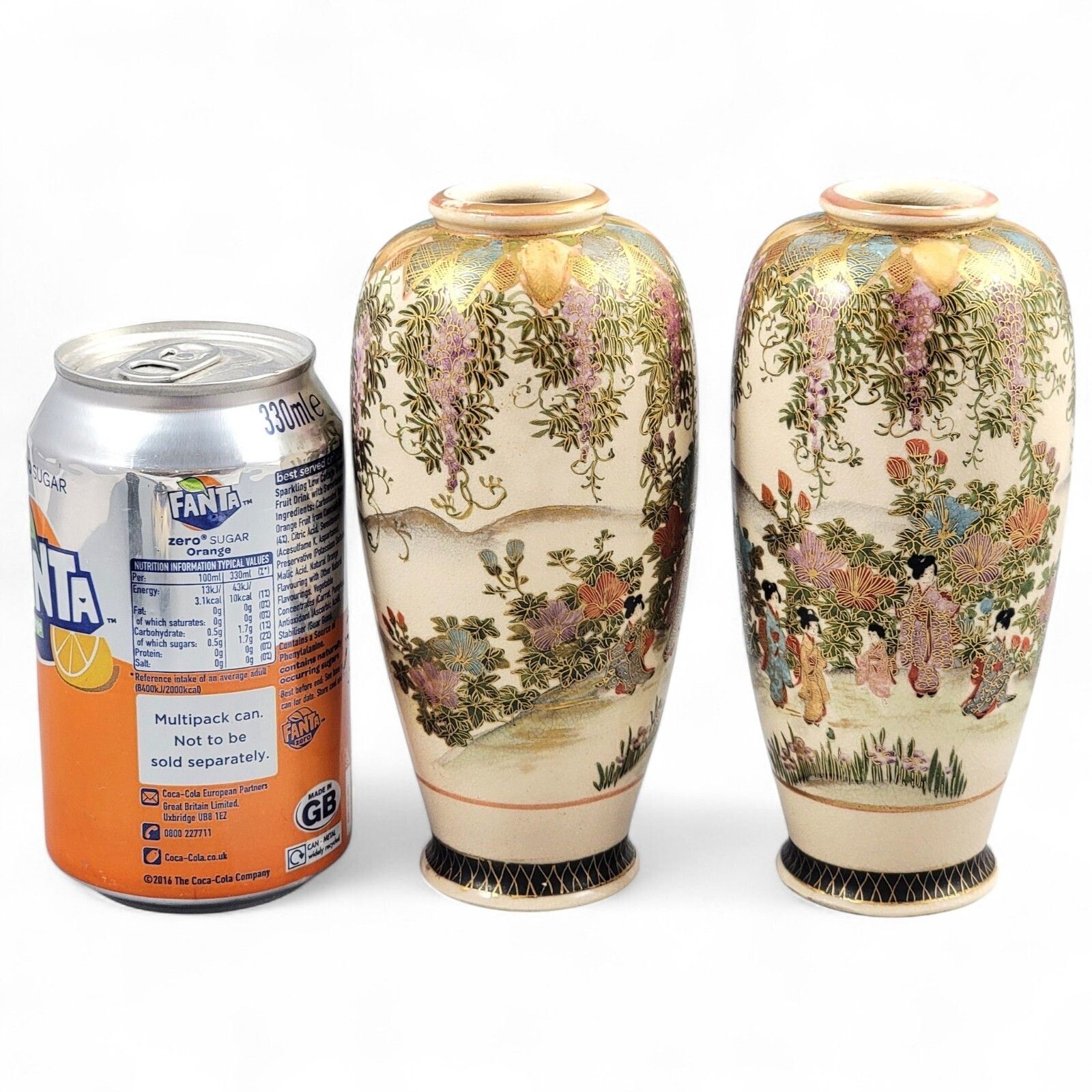 photo for sale Pair Kyoto Satsuma Vases By Hakusan (白山), Wisteria & Bijin, C. 1890–1915
