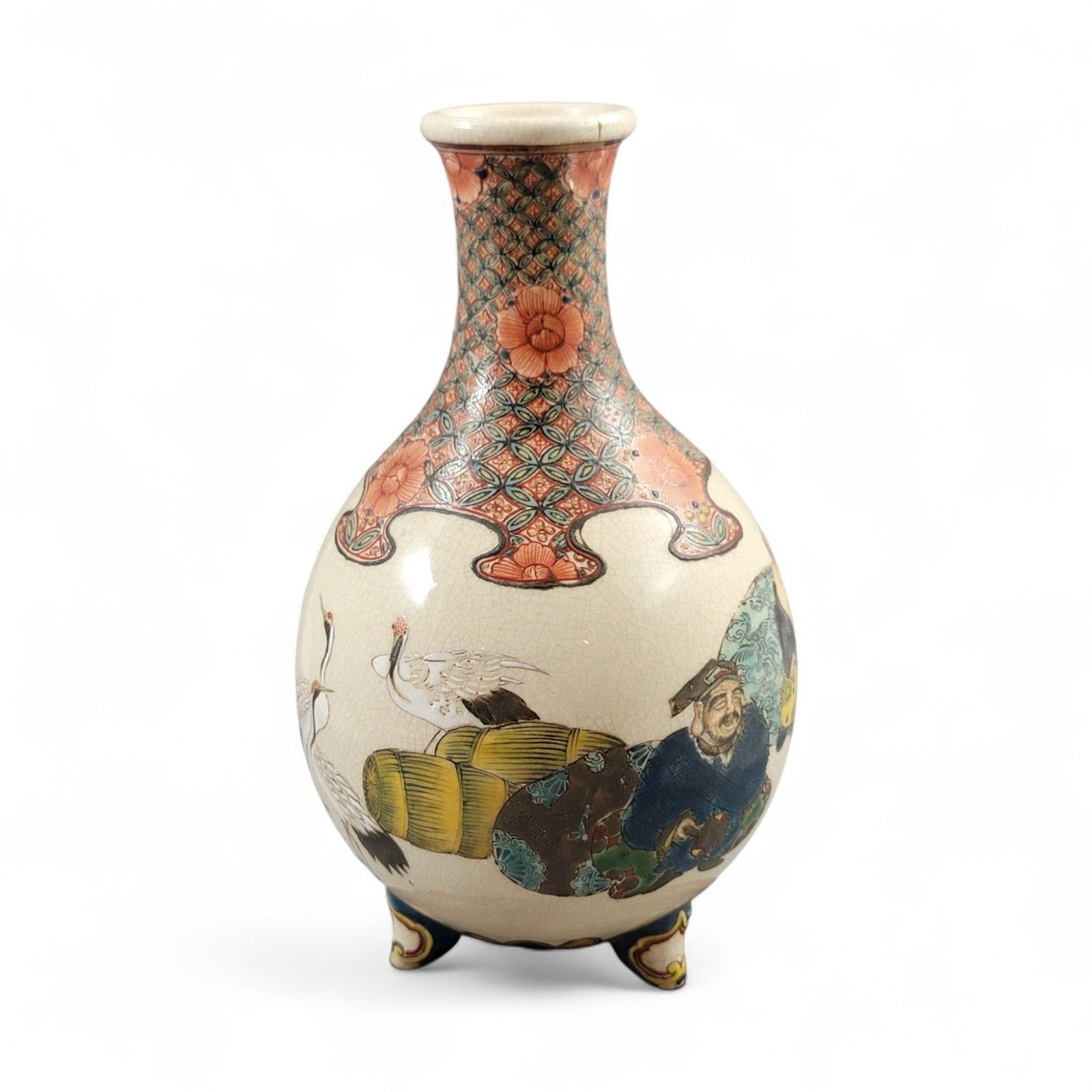 Antique Kyoto Satsuma Tripod Vase — Chōshūzan, Jissei After Yoshisada (Meiji) photo for sale