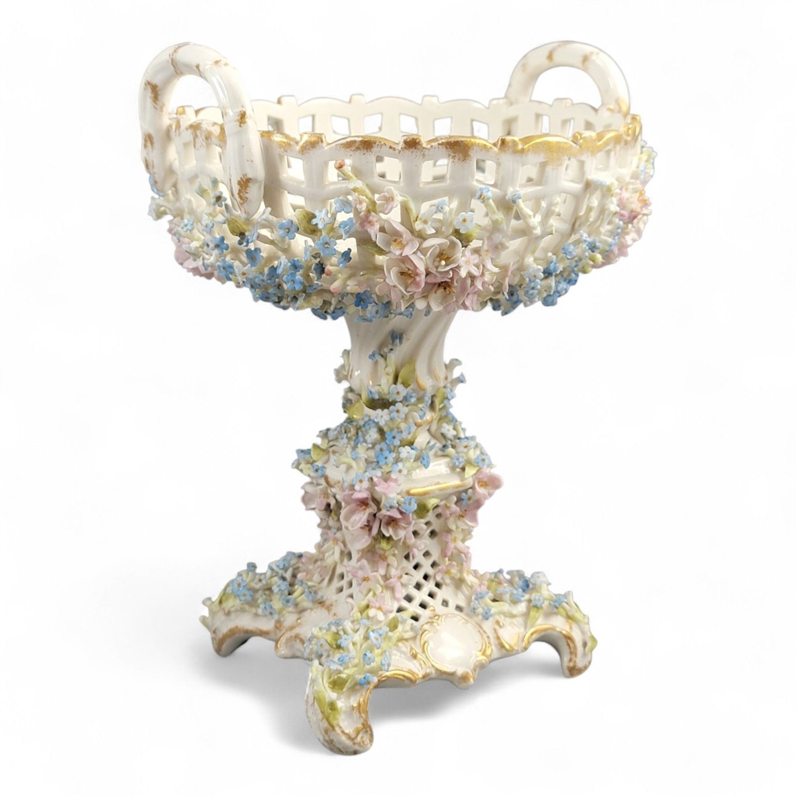 C.G. Schierholz Plaue Porcelain Flower Centerpiece C.1885, Reticulated Bowl photo 800.0
