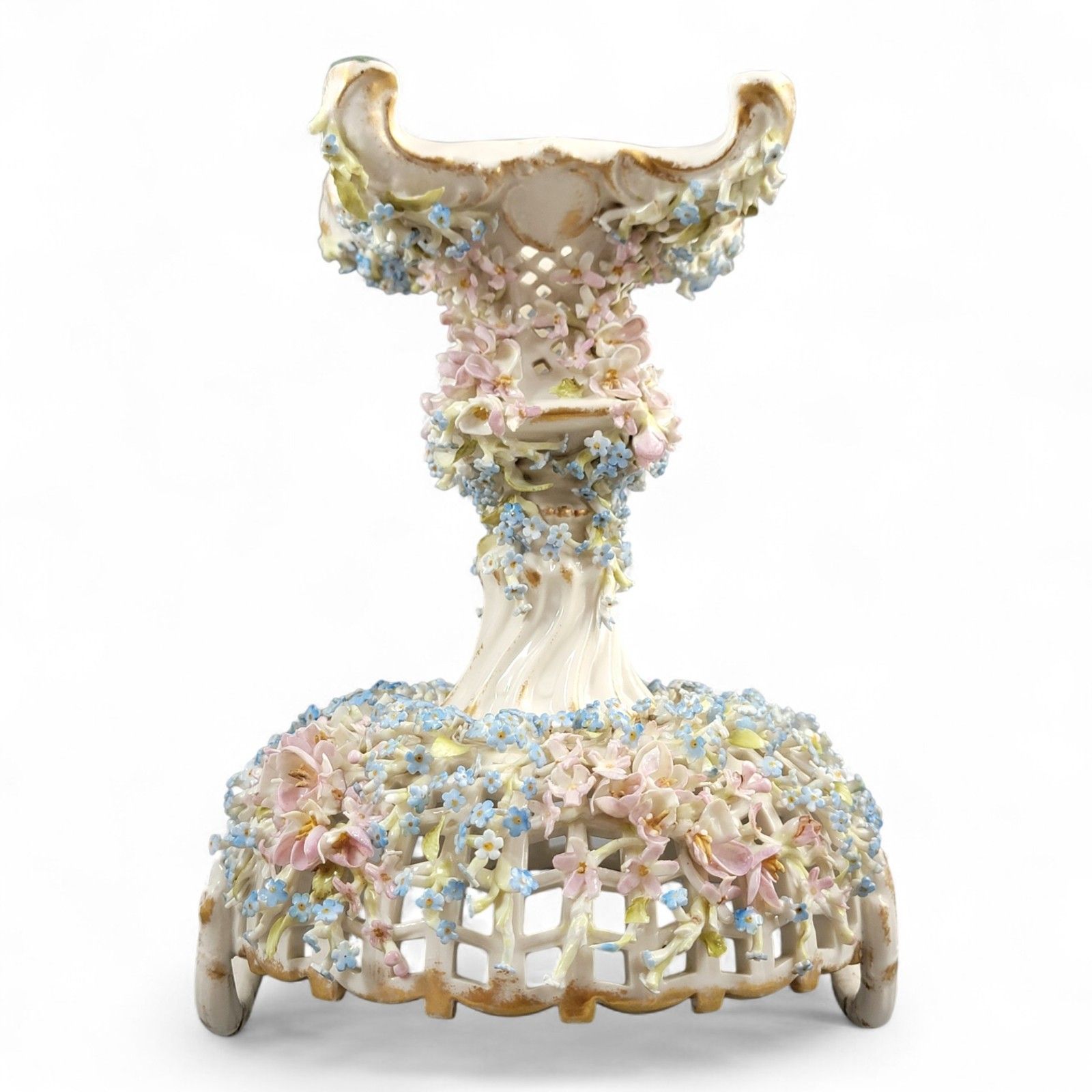 photo for sale C.G. Schierholz Plaue Porcelain Flower Centerpiece C.1885, Reticulated Bowl