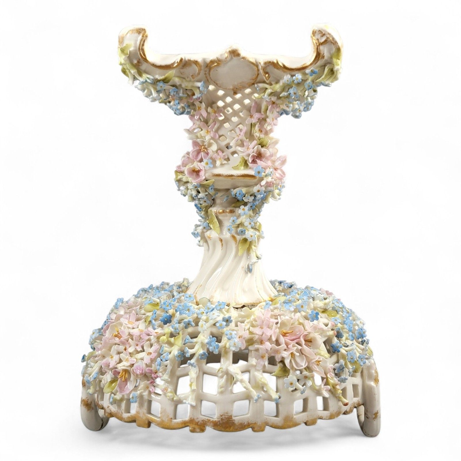 800.0 C.G. Schierholz Plaue Porcelain Flower Centerpiece C.1885, Reticulated Bowl photo