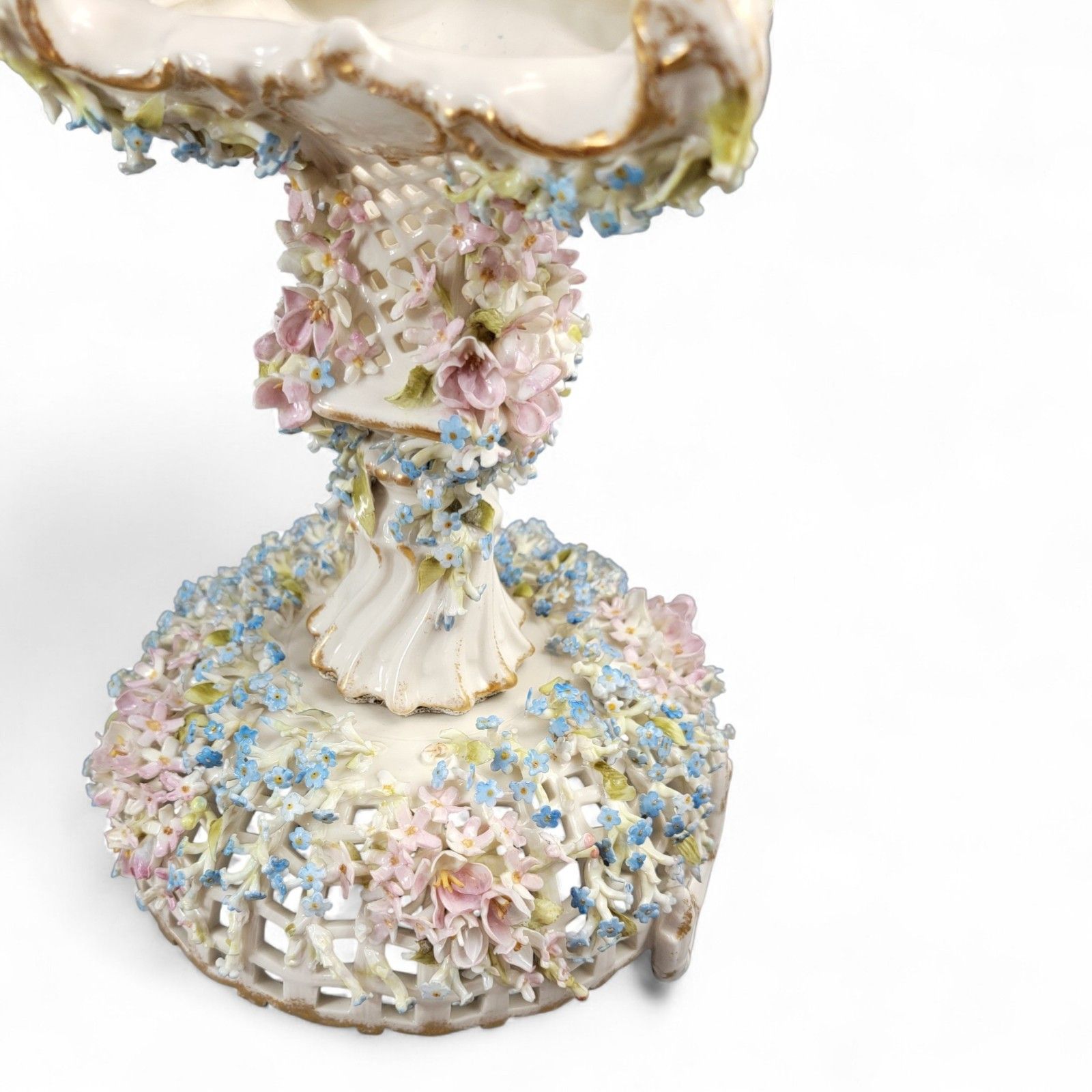 photo vinterior C.G. Schierholz Plaue Porcelain Flower Centerpiece C.1885, Reticulated Bowl