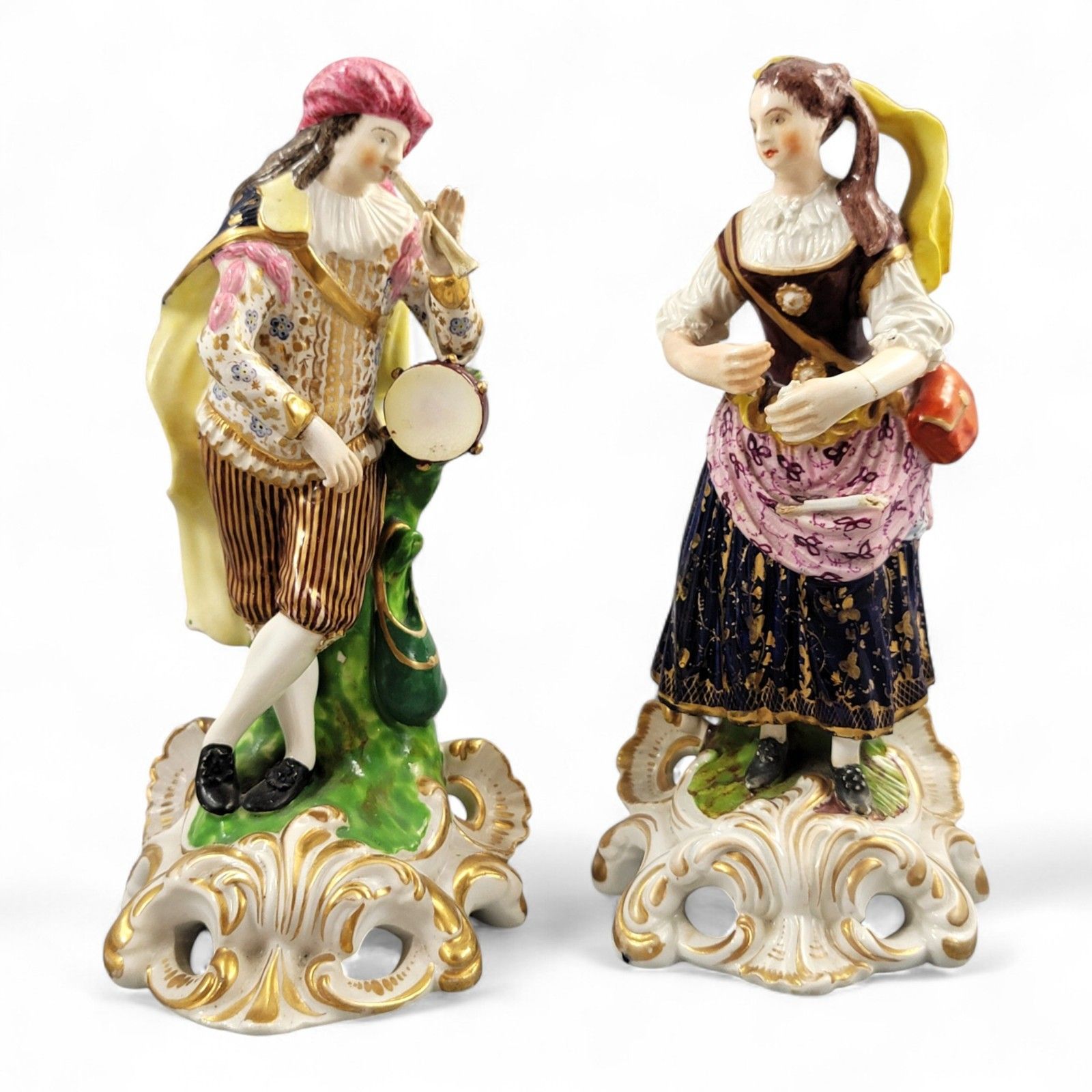Derby Bloor Period Porcelain Figures “Idyllic Musicians” C.1815 Finely Enamelled