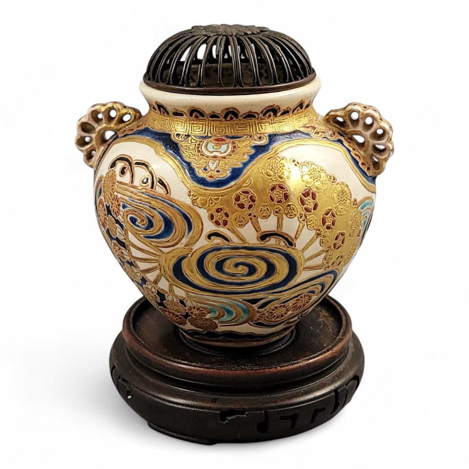 Antique Meiji Satsuma Koro Incense Burner Signed Kizan With Shimazu Crest C.1885 photo vinterior