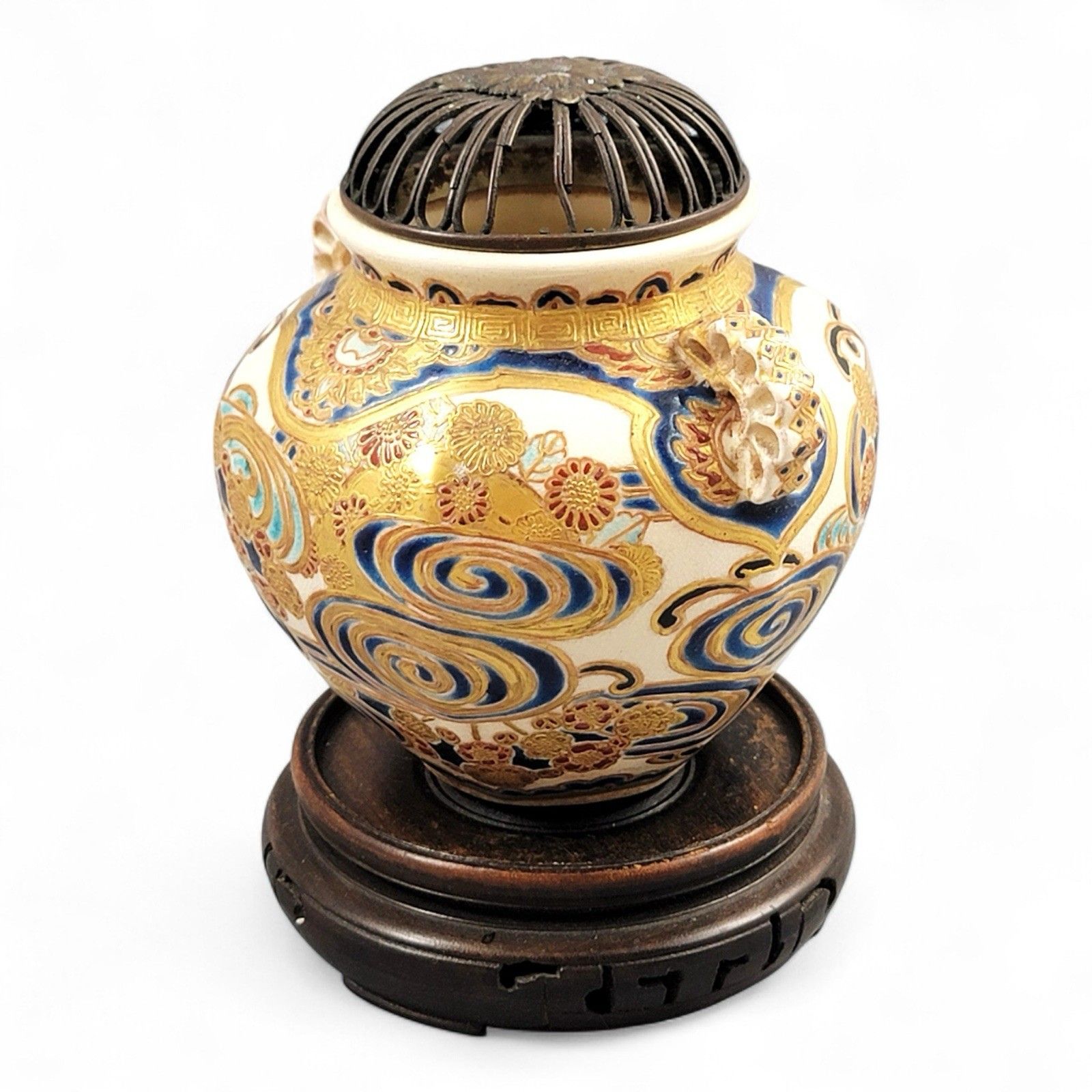 Antique Meiji Satsuma Koro Incense Burner Signed Kizan With Shimazu Crest C.1885 photo buy