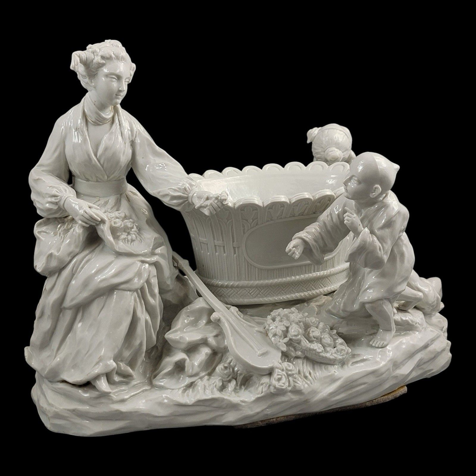 Large French Soft Paste Chinoiserie Figure Group With Jardinière, C.1750–1760