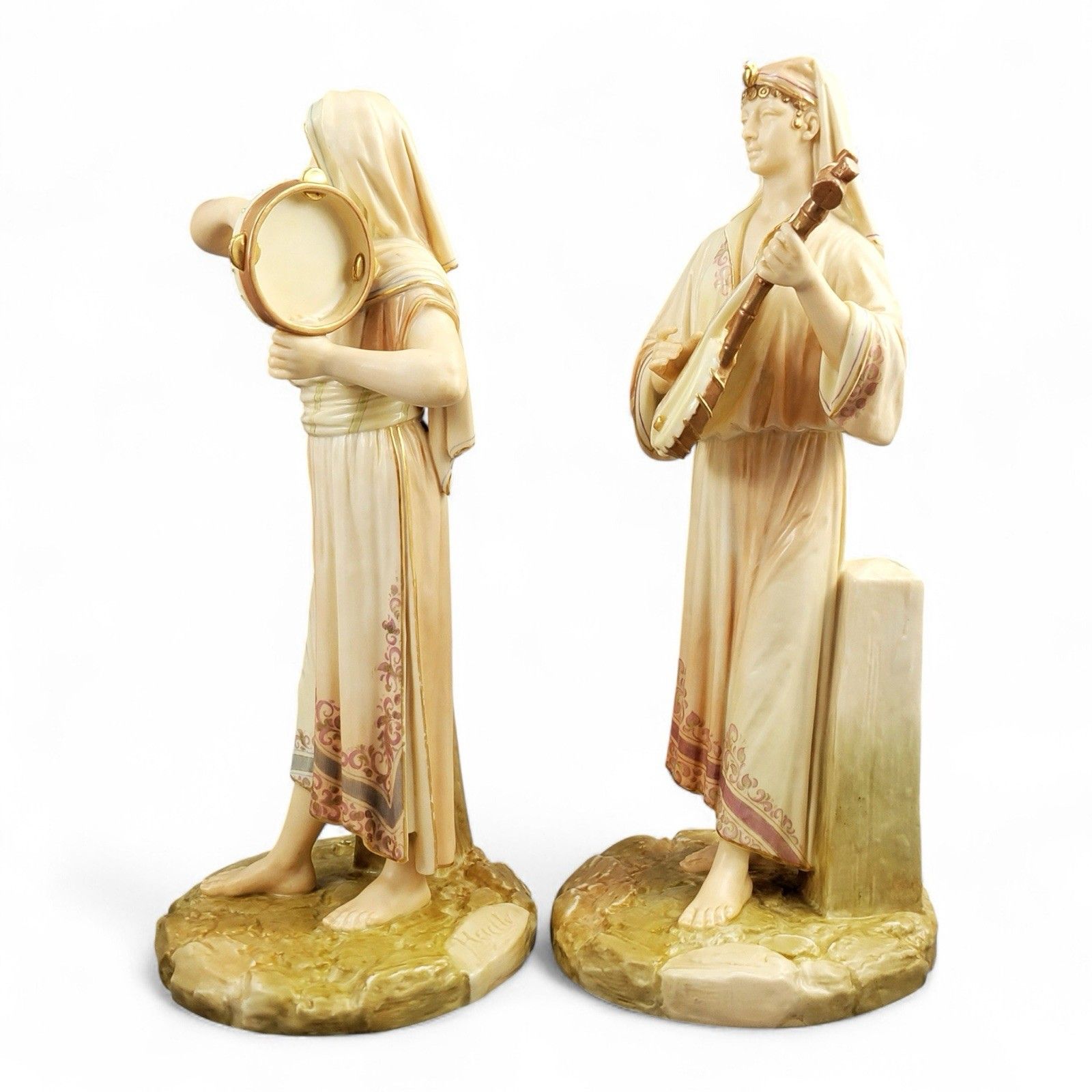 Antique Victorian Royal Worcester Egyptian Musicians By James Hadley, 1893 photo for sale