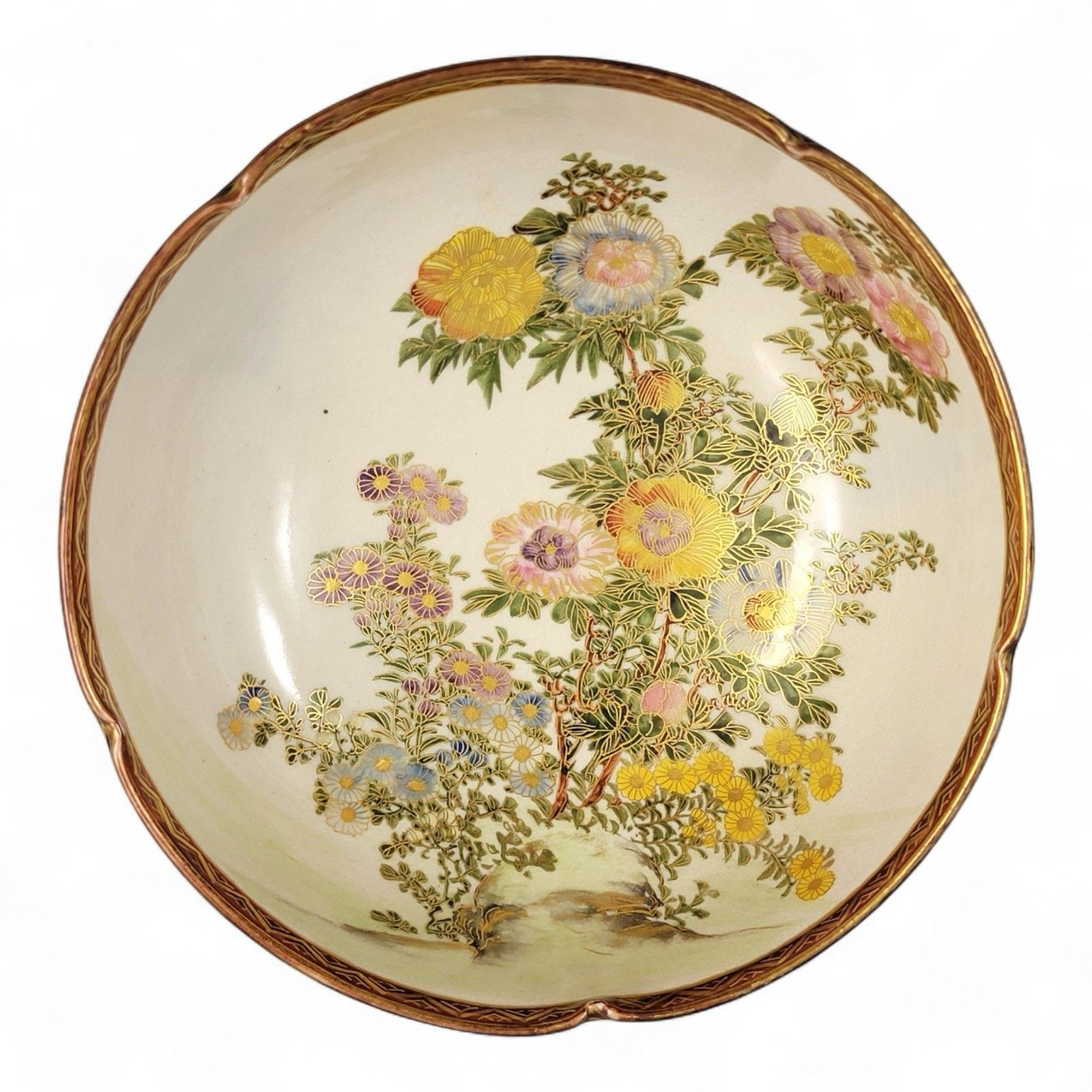 Antique Meiji Japanese Satsuma Porcelain Floral Bowl By Nikko, Shimazu Crest photo vintage