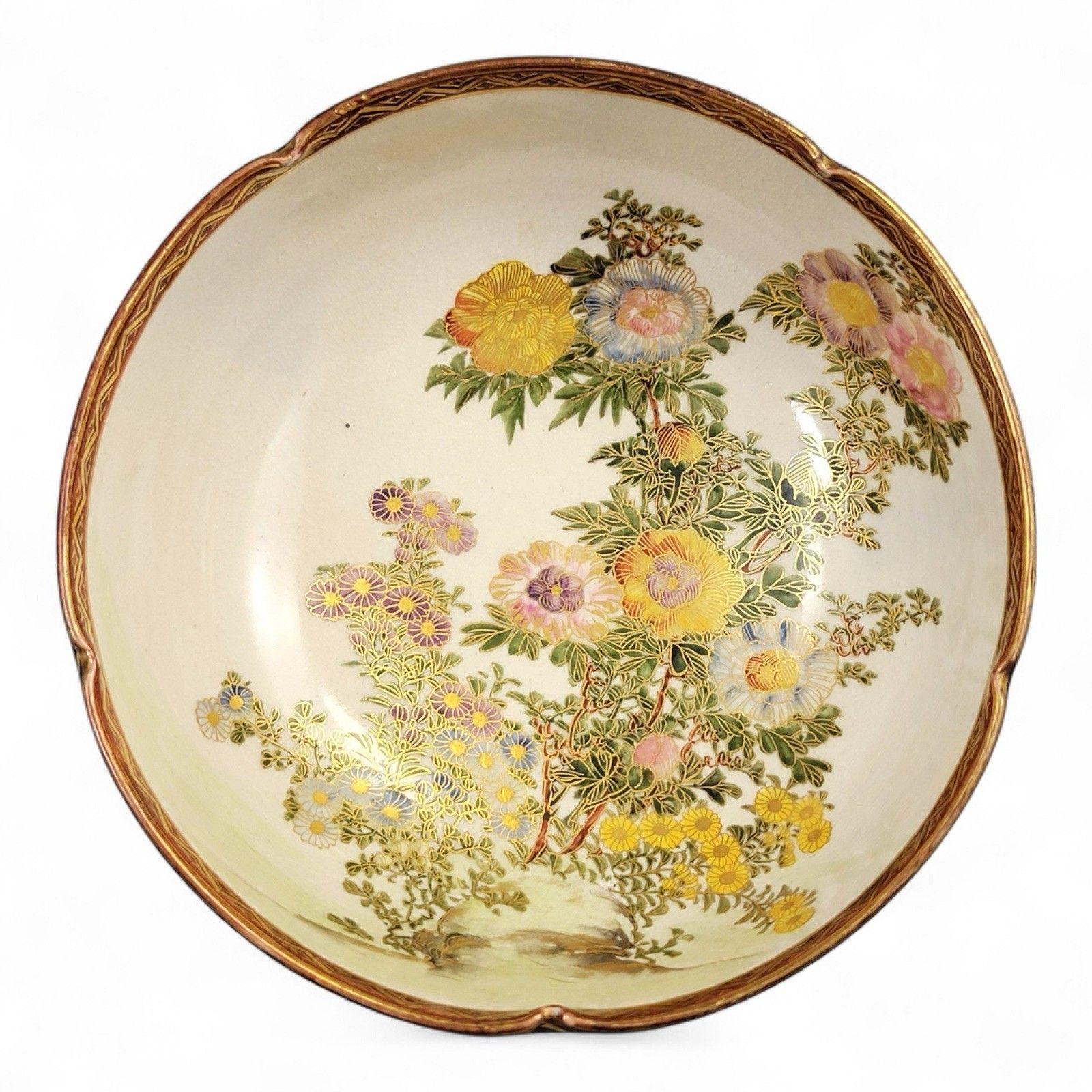 photo furniture Antique Meiji Japanese Satsuma Porcelain Floral Bowl By Nikko, Shimazu Crest