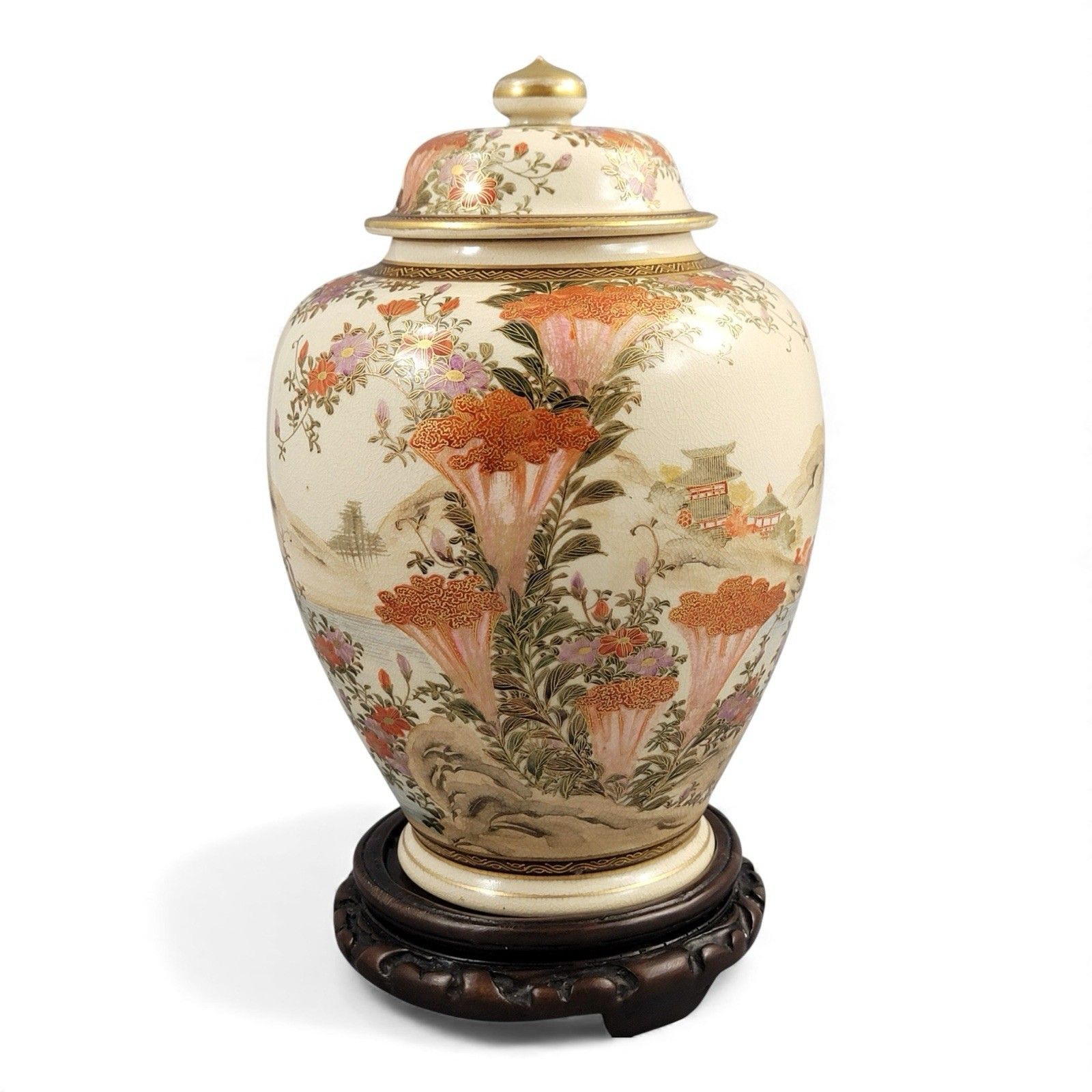 Antique Japanese Kyoto Satsuma Landscape Jar Signed Yamashu C.1890 Meiji