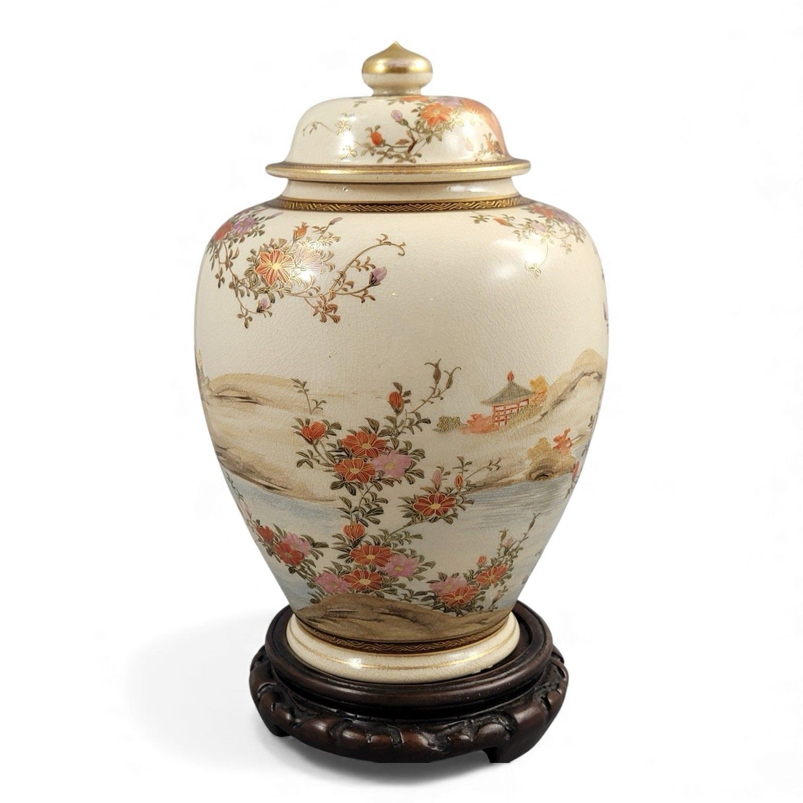 Antique Japanese Kyoto Satsuma Landscape Jar Signed Yamashu C.1890 Meiji photo 1500.0