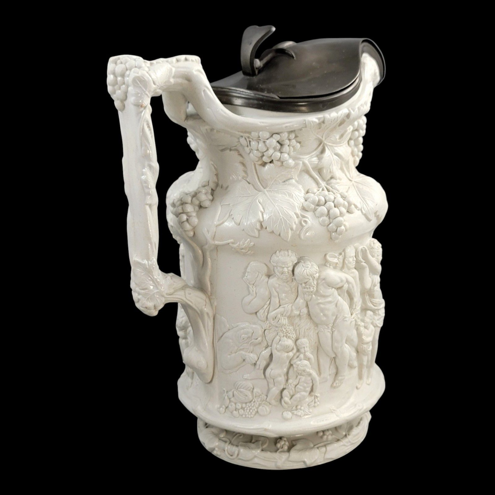 Antique Victorian Charles Meigh Bacchanalian Dance Pitcher 1844 With Pewter Lid photo Home Decor