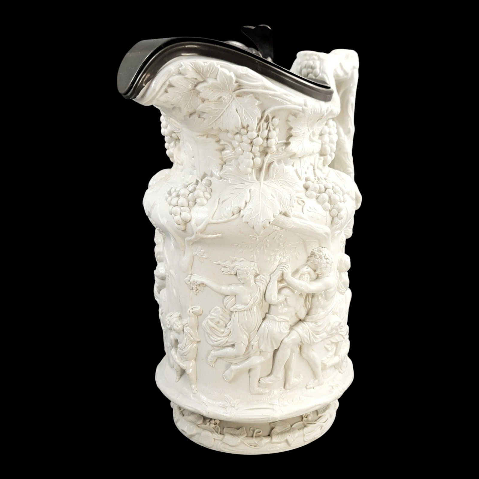 Antique Victorian Charles Meigh Bacchanalian Dance Pitcher 1844 With Pewter Lid photo vintage