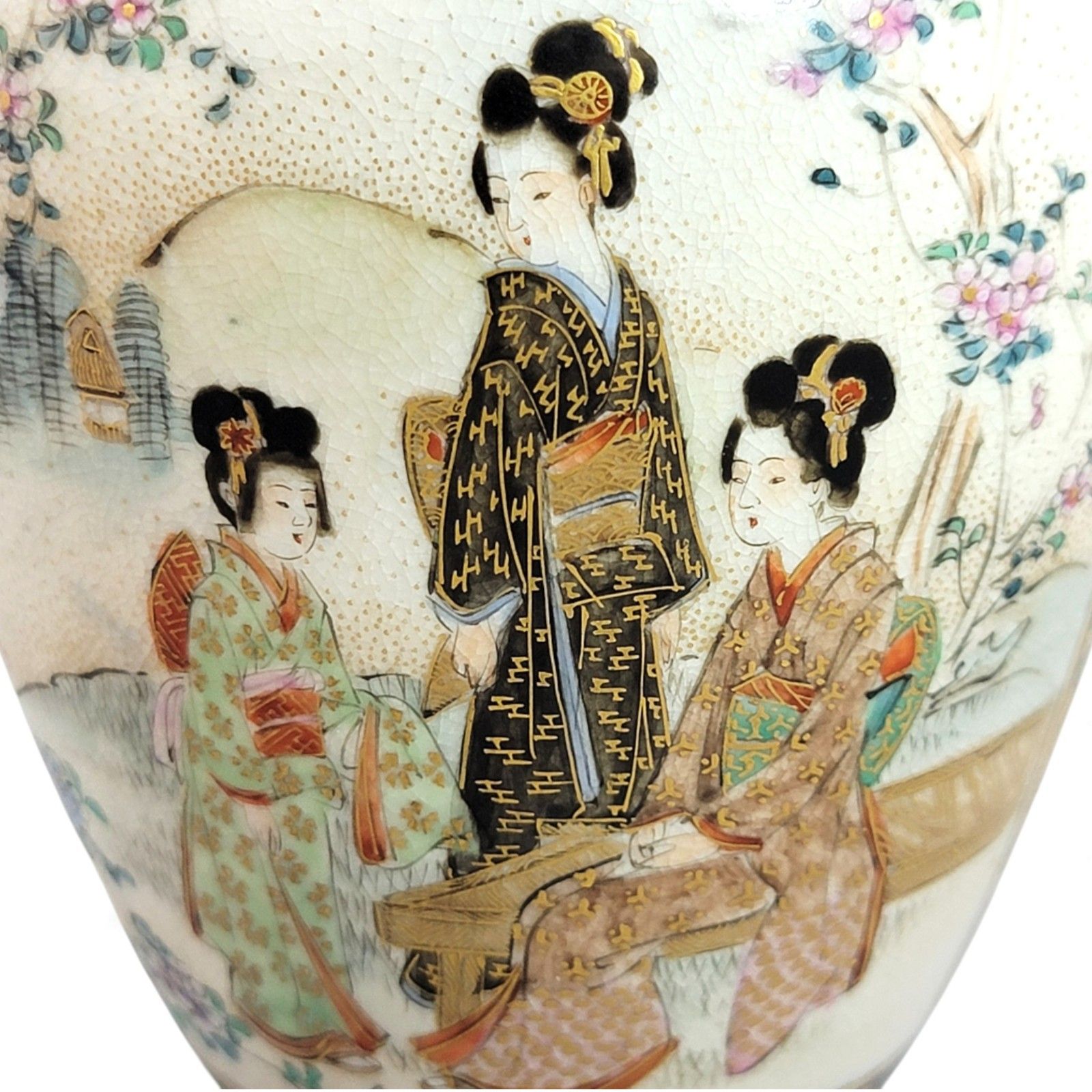 photo for sale Antique Japan Kinkozan Kyoto Satsuma Porcelain Cobalt And Gold Vase Pair Meiji