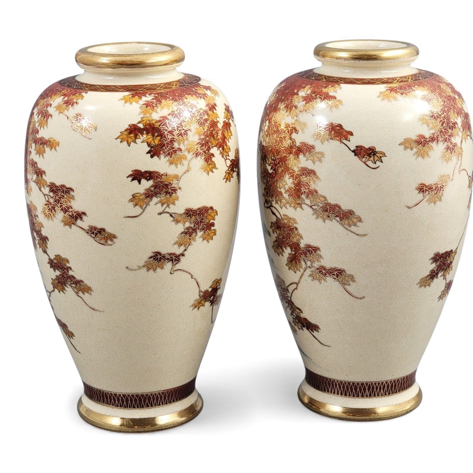 Pair 19th Century Japanese Kyoto Satsuma Porcelain Landscape Vases Meiji Period photo Home Decor