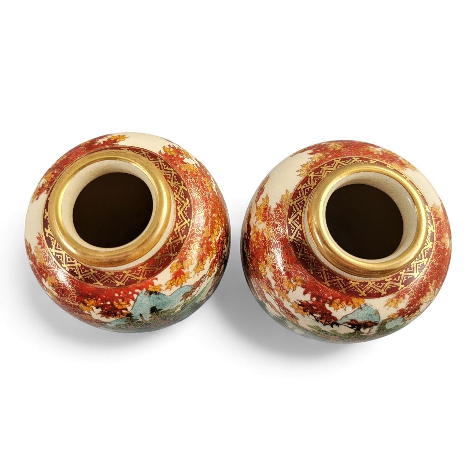 Pair 19th Century Japanese Kyoto Satsuma Porcelain Landscape Vases Meiji Period photo buy
