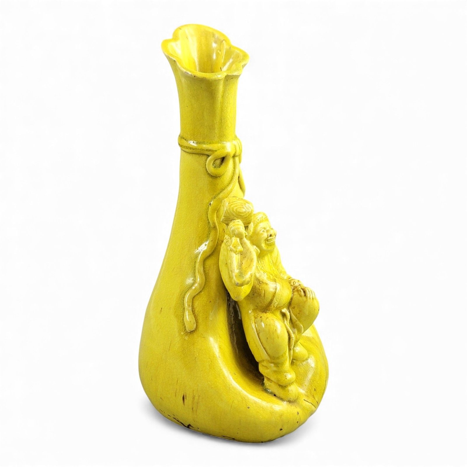 Large Shiwan Yellow Hotei Figure Vase 19th Century Chinese Sculptural Ceramic photo buy