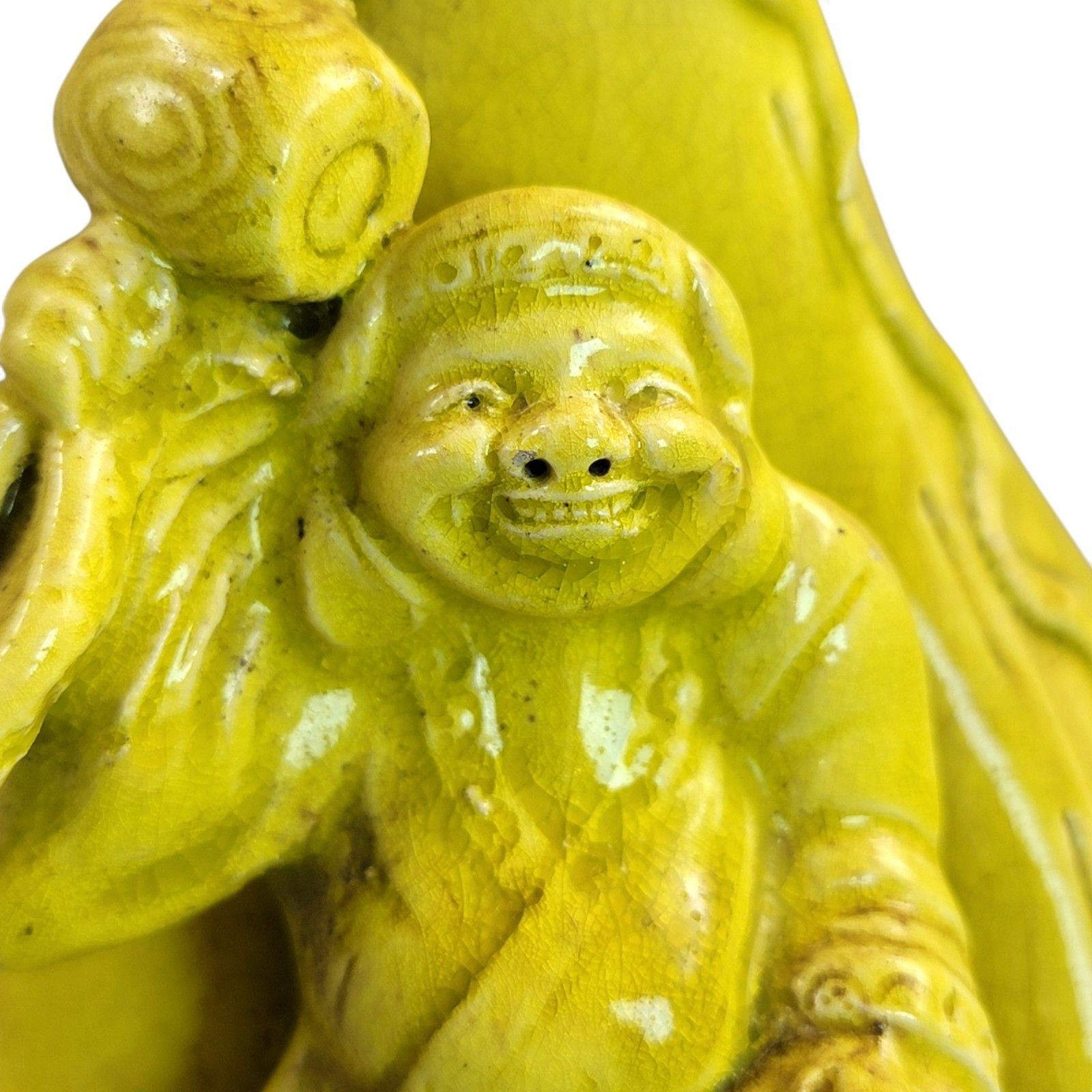 Art Large Shiwan Yellow Hotei Figure Vase 19th Century Chinese Sculptural Ceramic photo