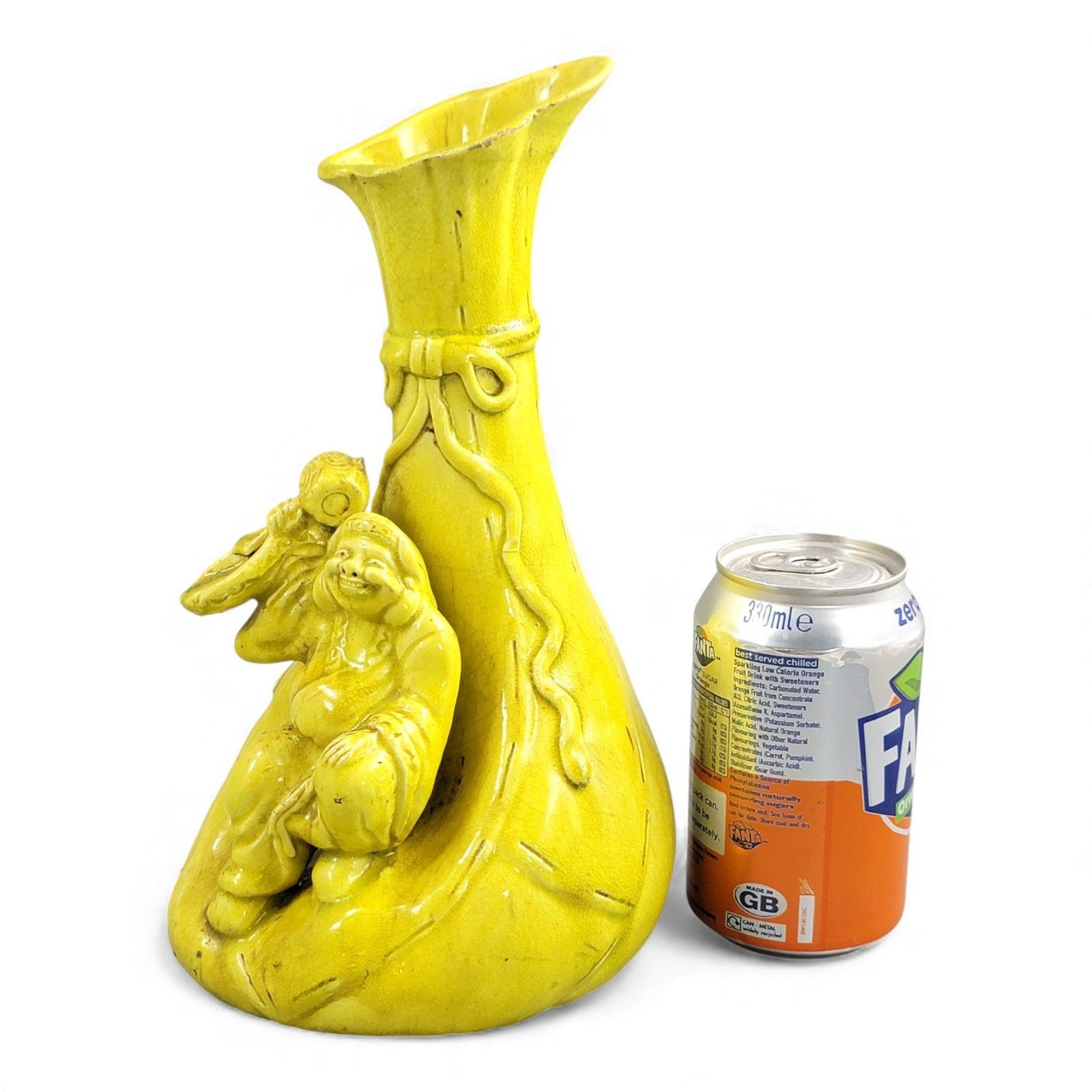 450.0 Large Shiwan Yellow Hotei Figure Vase 19th Century Chinese Sculptural Ceramic photo
