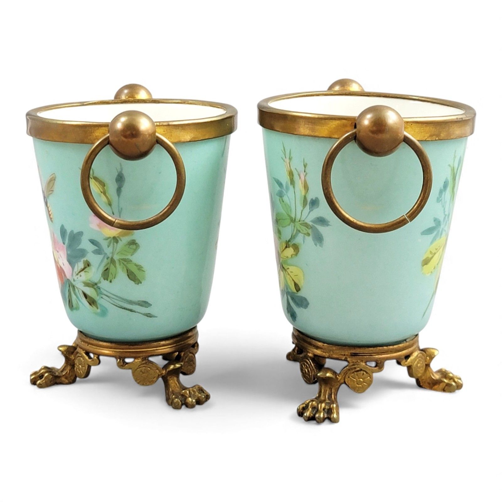 Old Paris Turquoise Cache Pots Pair C.1840 With Gilt Bronze Mounts French Decor photo furniture