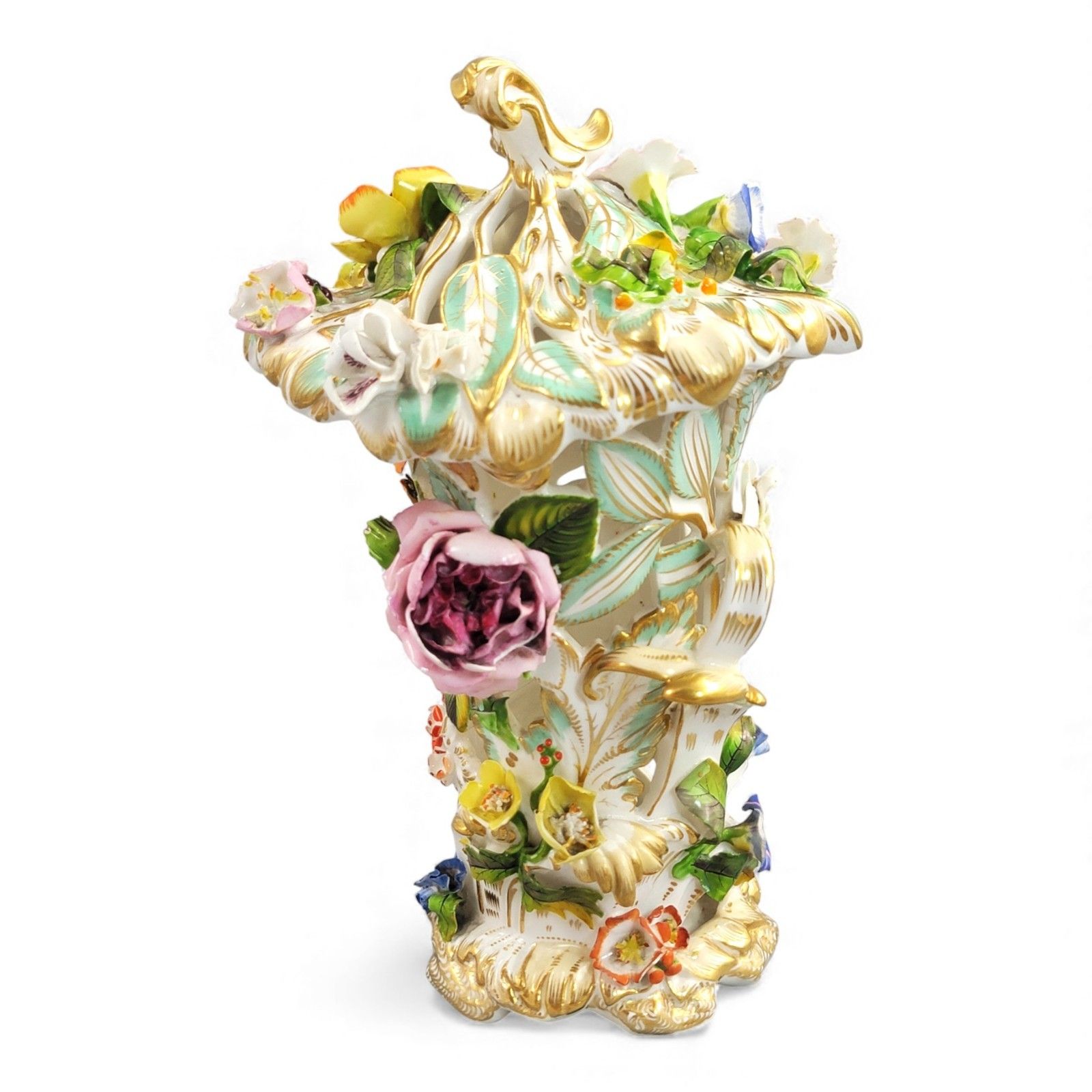 Coalport Reticulated Flower Encrusted Vase C.1840 Coalbrookdale Potpourri photo 450.0