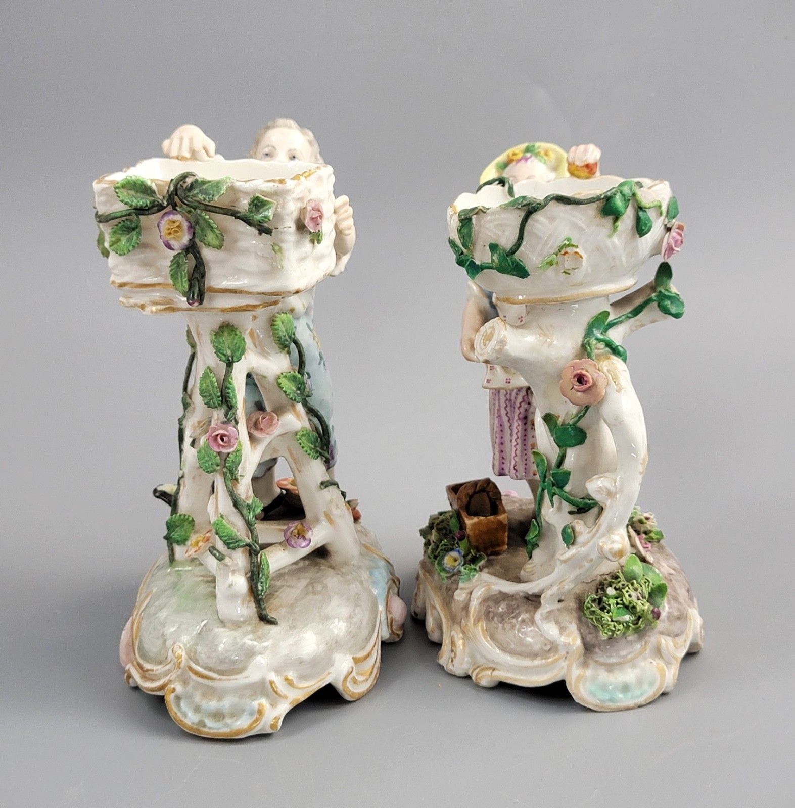 Pair Of Antique Porcelain Sweetmeat Figures, Volkstedt, C. 1880, Thuringia photo furniture