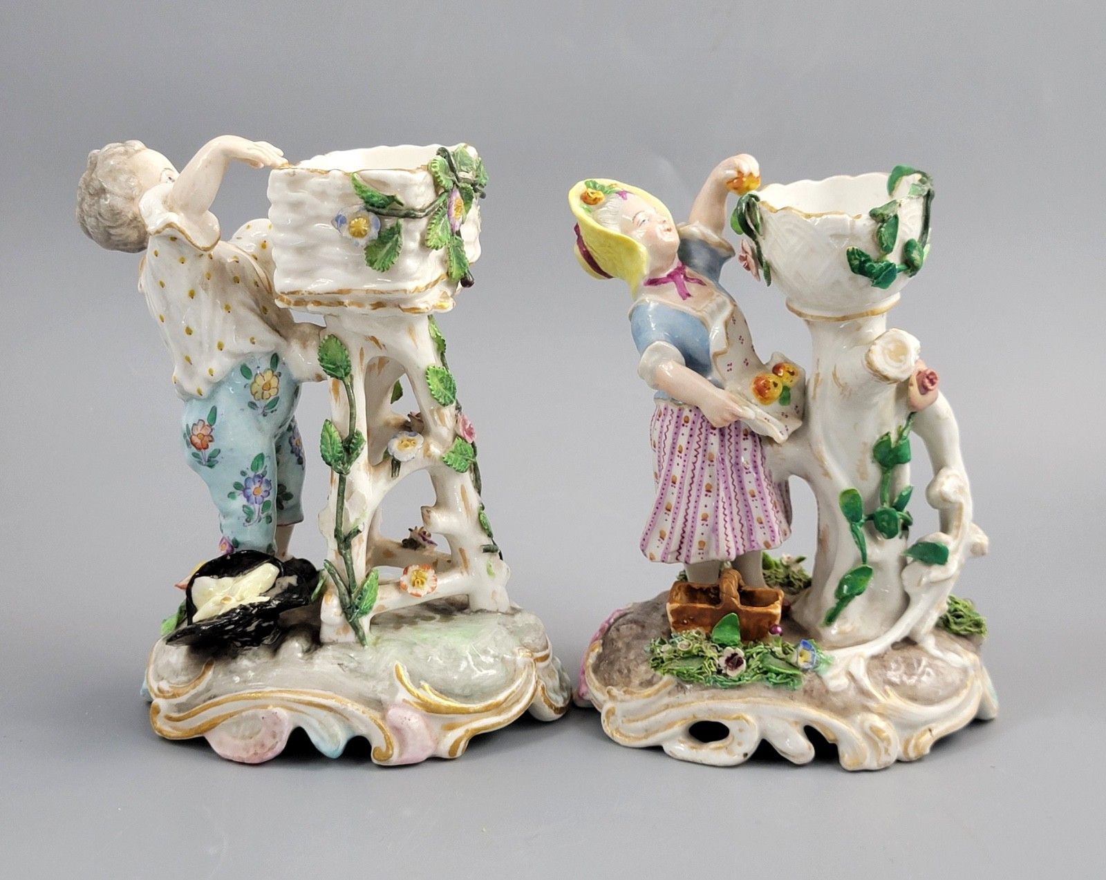 Pair Of Antique Porcelain Sweetmeat Figures, Volkstedt, C. 1880, Thuringia photo 600.0