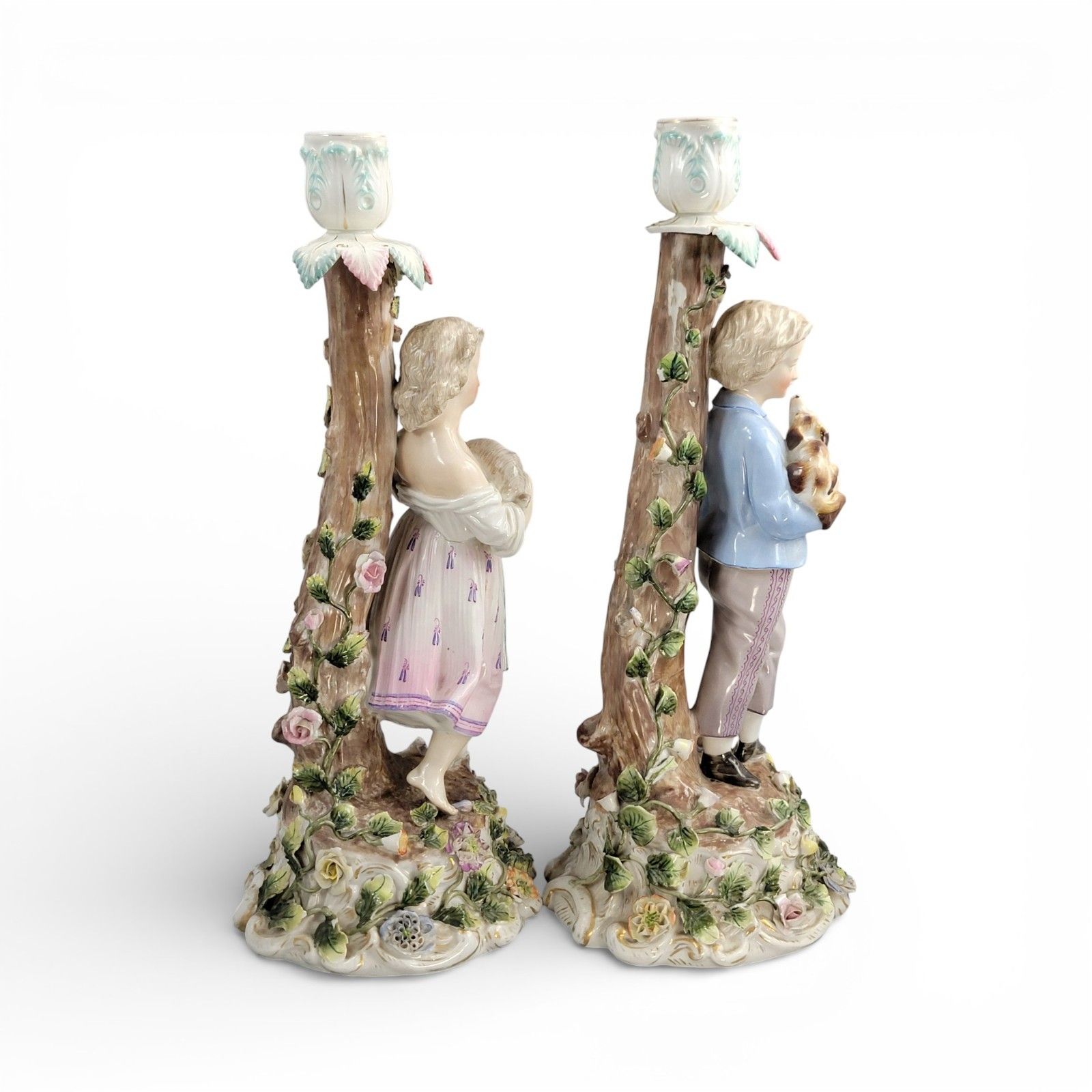 Large Sitzendorf Porcelain Figural Candlesticks Pair With Children And Animals photo Home Decor