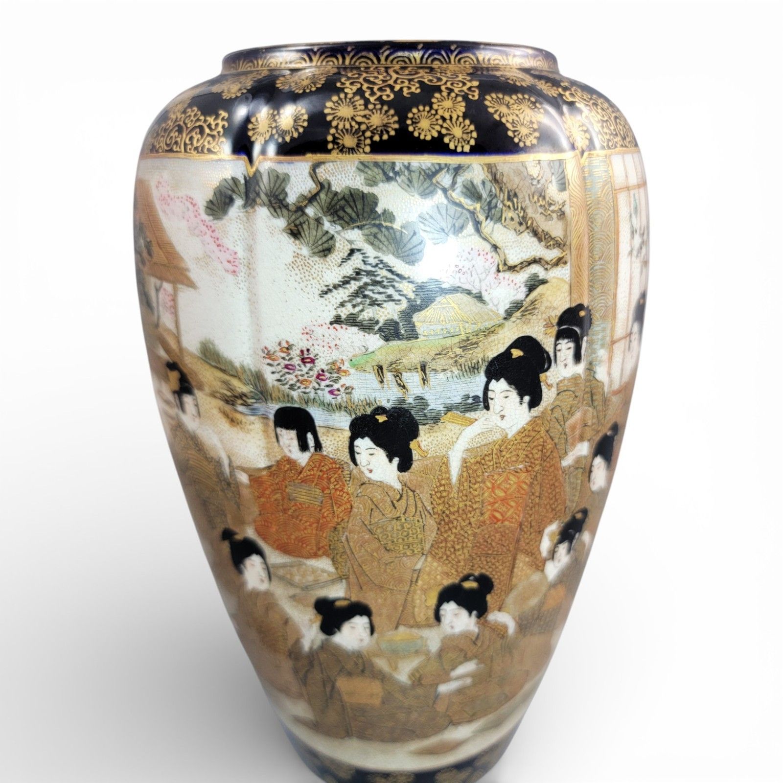 photo buy Antique Pair 25 Cm Meiji Satsuma Vases, Hodota Mark, Black And Gold, C.1890