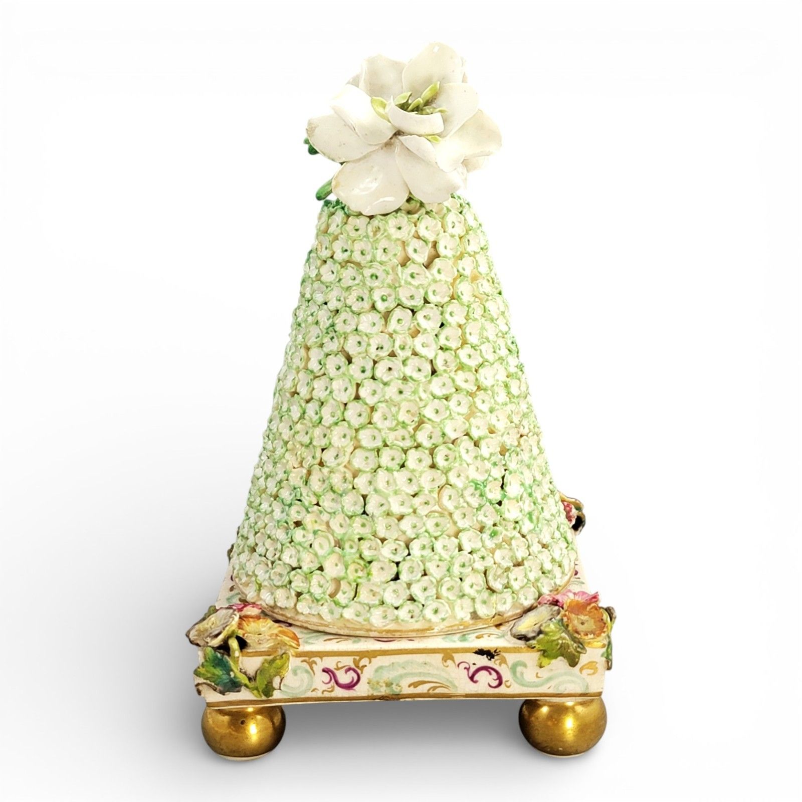 Antique Porcelain Inkstand With Pyramidal Schneeballen Cover, Saxony, C.1800